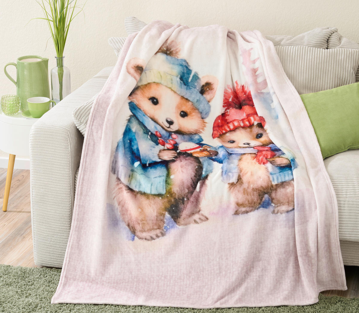 Wohndecke Flanell Wohndecke_Lappland Teddys - weiß/multicolor (140,00/200,00cm)