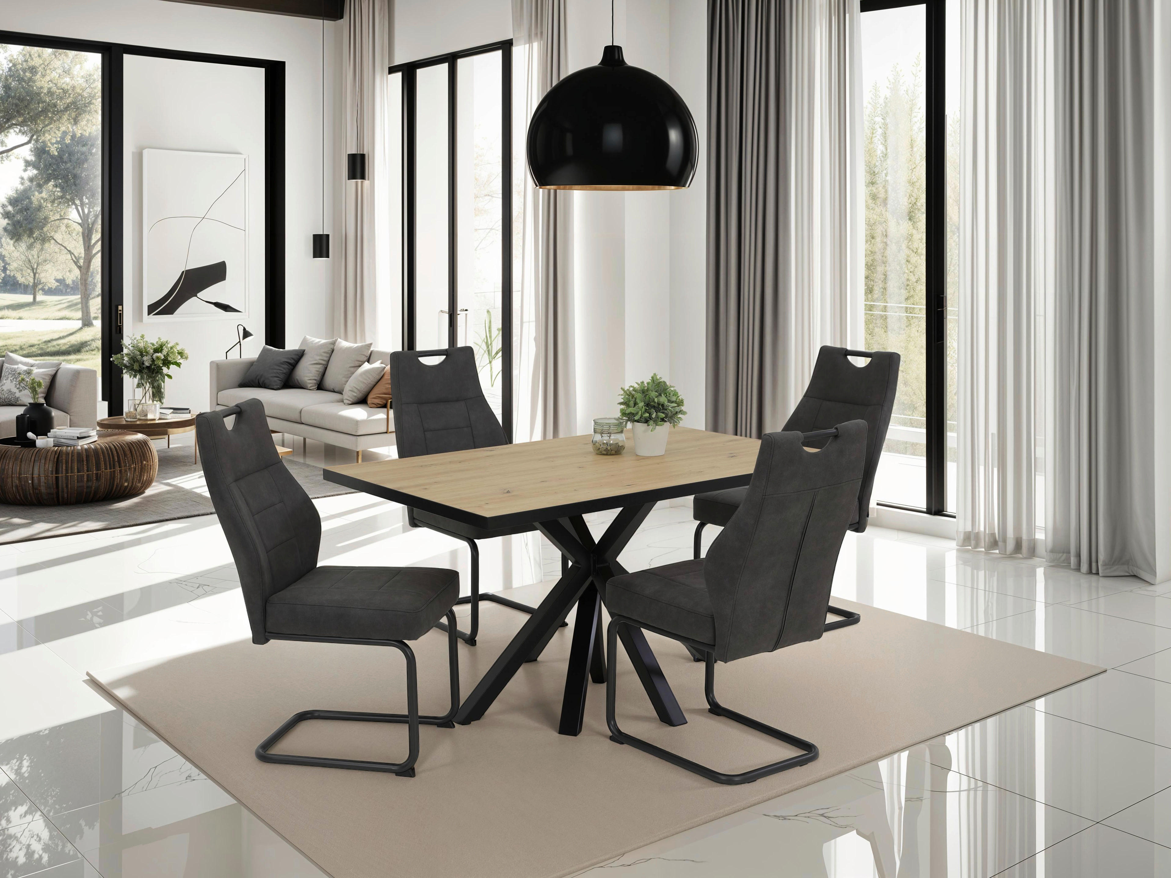 Tisch Cleo I Eiche schwarz Holzwerkstoff Metall B/H/T: ca. 140x76x90 cm Cleo I - Eiche/schwarz (140,00/76,00/90,00cm) - Hela