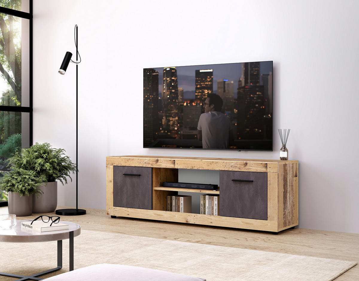 TV-Lowboard LUNA 2D Eiche Old Wood hell Nachbildung Eiche Matera Nachbildung Beton Optik B/H/T: ca. 140x40x40 cm LUNA 2D - Eiche/Beton (140,00/40,00/40,00cm) - WIPMEB