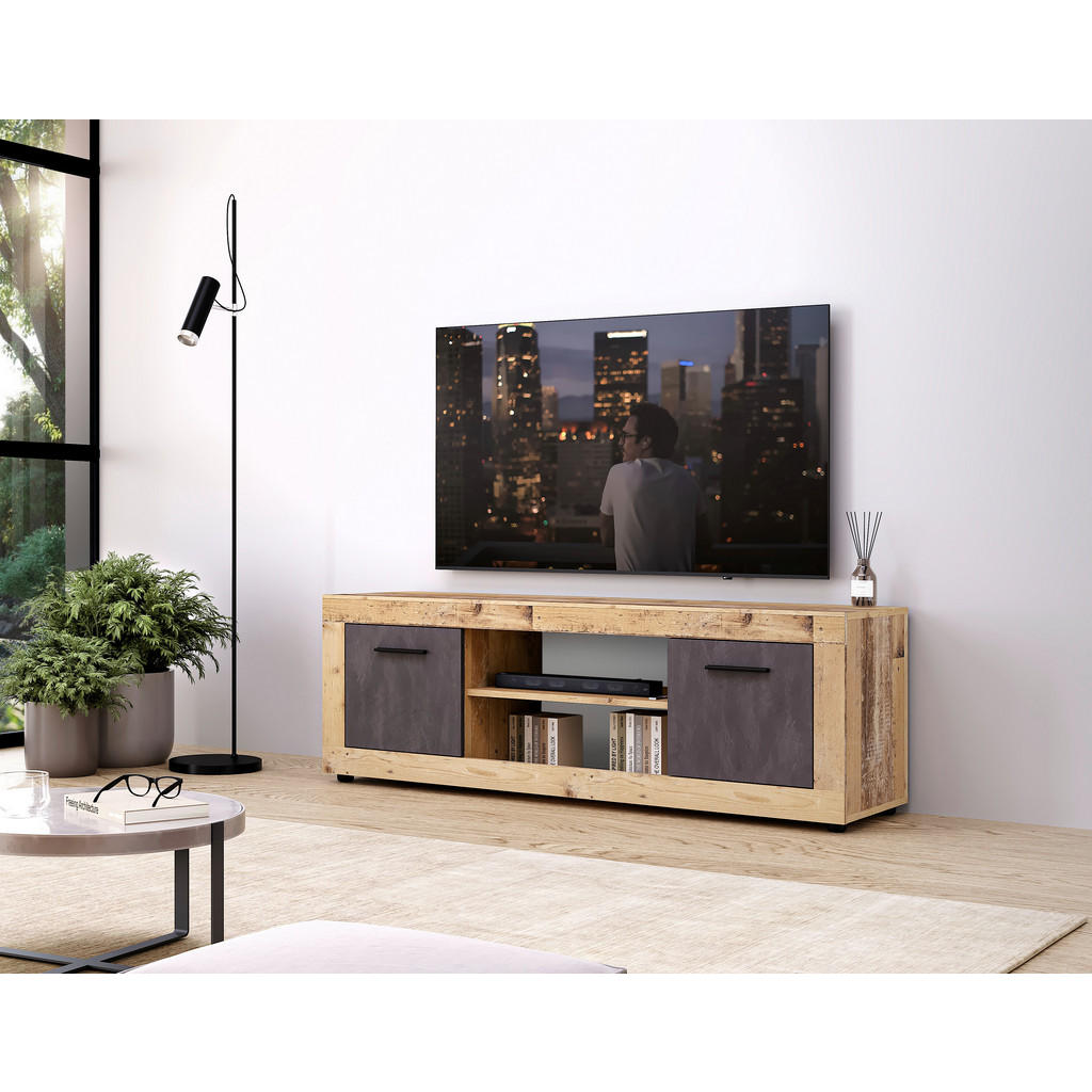 Thumbnail - TV-Lowboard LUNA 2D Eiche Old Wood hell Nachbildung Eiche Matera Nachbildung Beton Optik B/H/T: ca. 140x40x40 cm