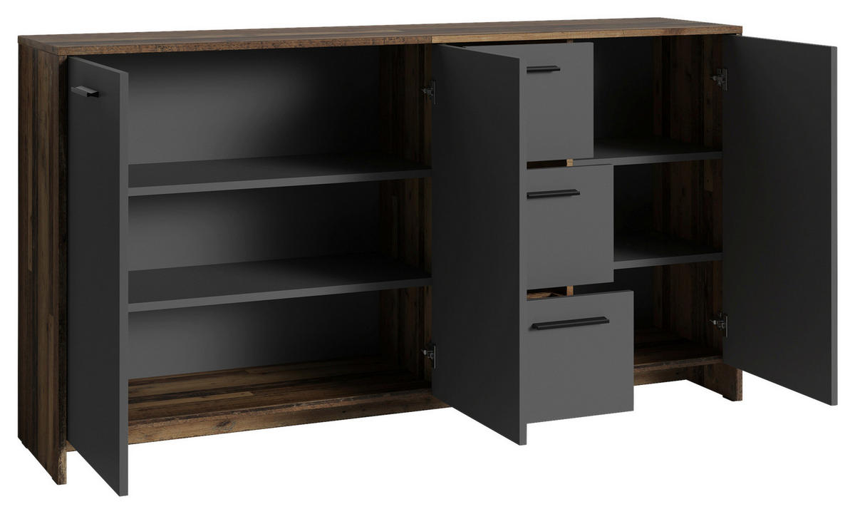 Sideboard BEN Eiche Old Wood Nachbildung anthrazit B/H/T: ca. 153x83x35 cm BEN - Eiche/anthrazit (153,00/83,00/35,00cm) - byLIVING