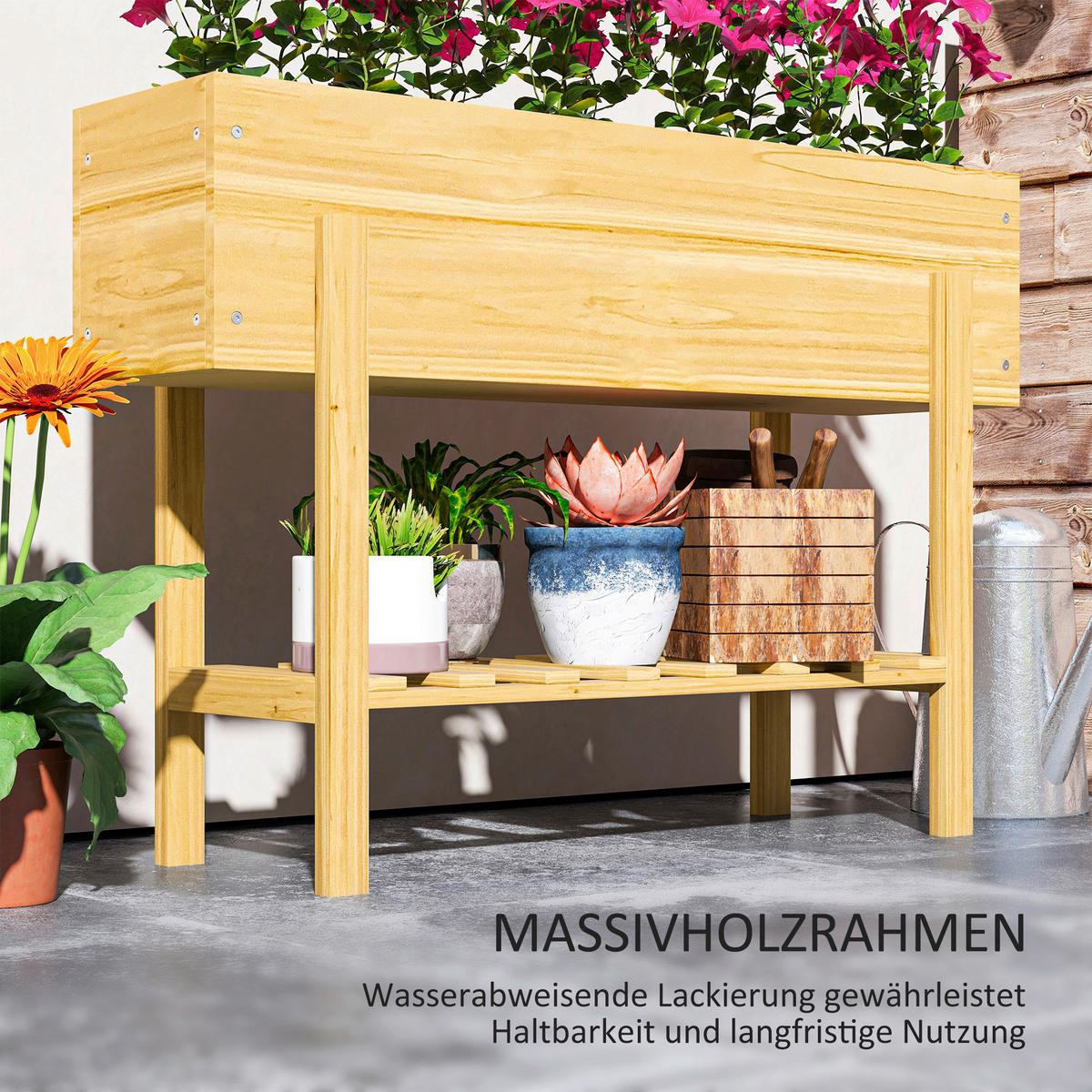 Outsunny Hochbeet natur B/H/L: ca. 30x70,5x100 cm Hochbeet - natur (100,00/30,00/70,50cm) - Outsunny