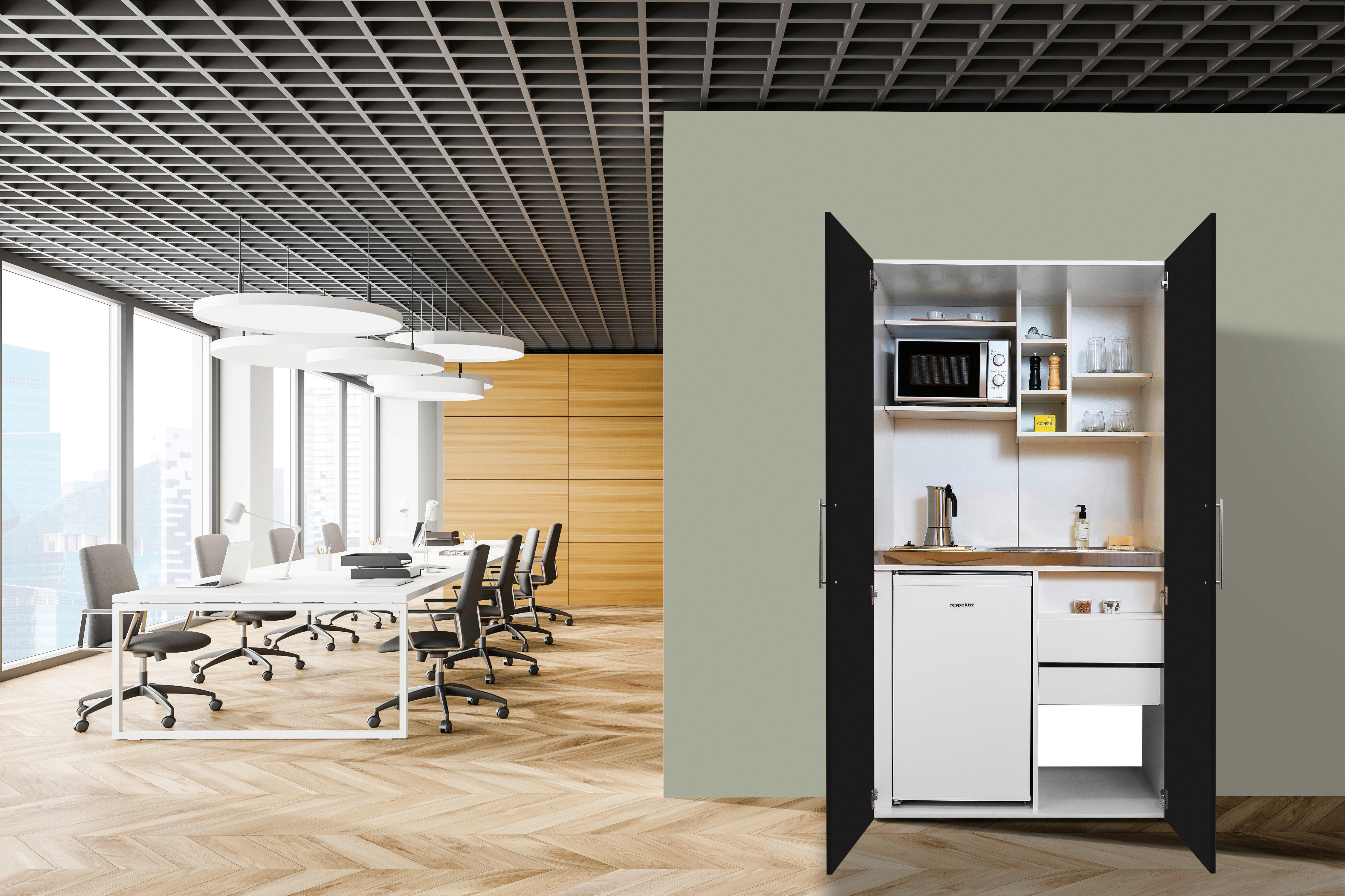 Respekta Schrankküche Economy schwarz matt B/H/T: ca. 104x193x67 cm Economy - weiß/schwarz (104,00/193,00/67,00cm) - Respekta