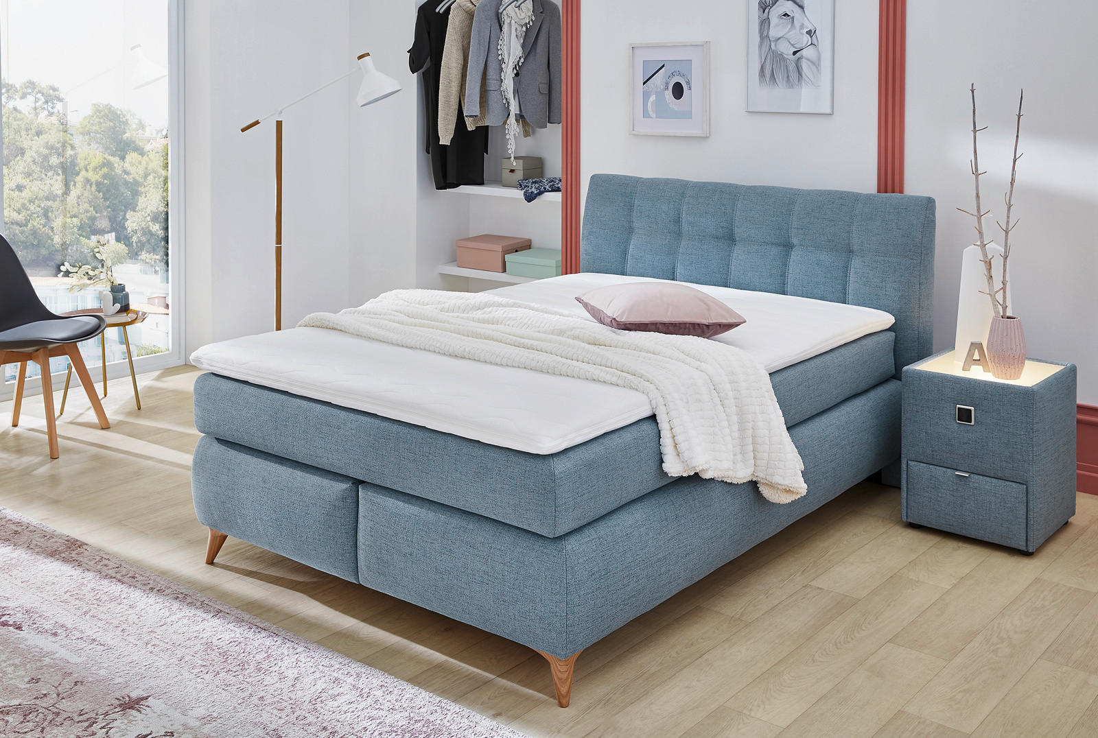 Boxspringbett  aqua Feinstruktur Liegefläche B/L: ca. 140x200 cm Nicola_Boxspringbett - aqua (155,00/104,00/224,00cm)