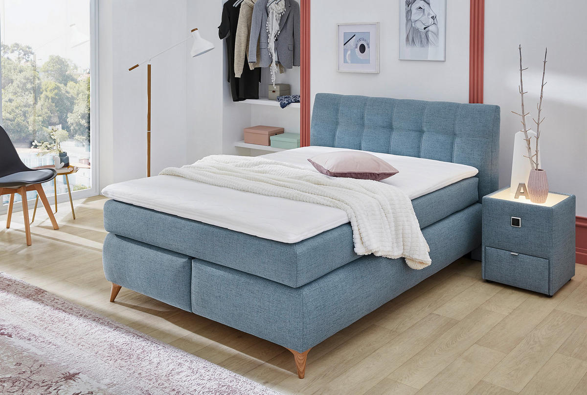 Boxspringbett  aqua Feinstruktur Liegefläche B/L: ca. 140x200 cm Nicola_Boxspringbett - aqua (155,00/104,00/224,00cm)