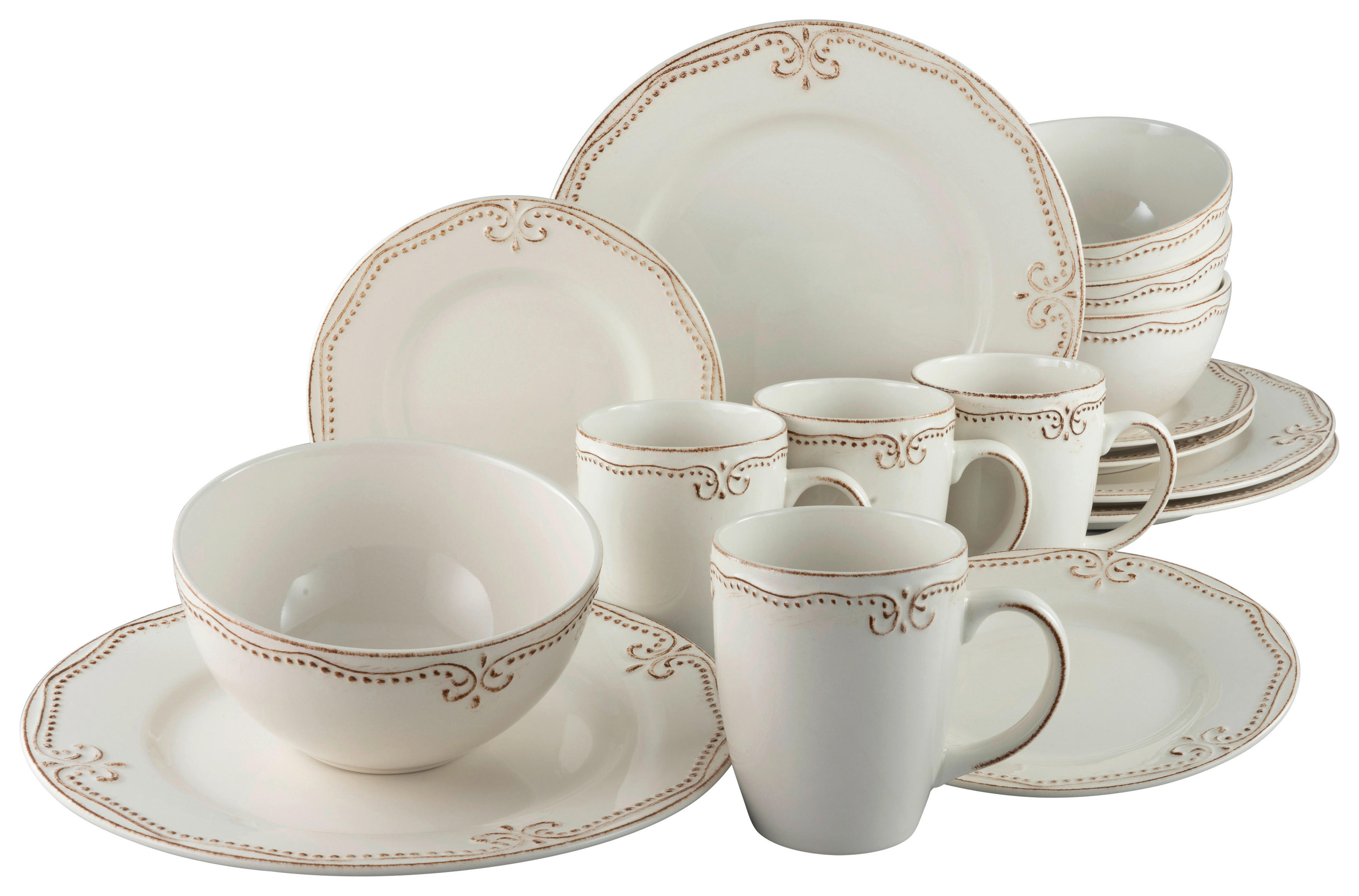 CreaTable Kombiservice Romantic Vintage creme Keramik 16 tlg. günstig online kaufen