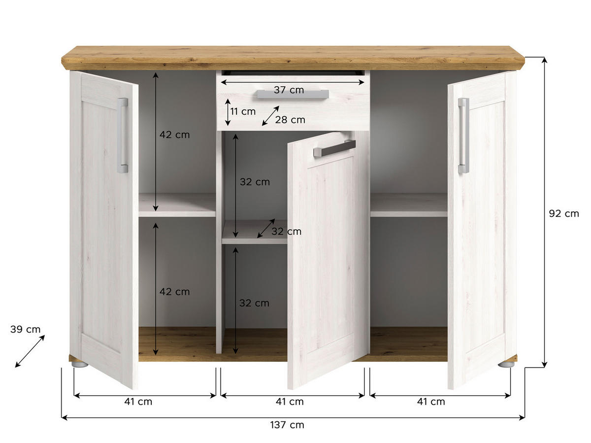 Kommode Verona Sibiu Lärche Nachbildung Eiche Artisan Nachbildung B/H/T: ca. 133x88x37 cm Verona - Eiche (133,00/88,00/37,00cm) - xonox.home
