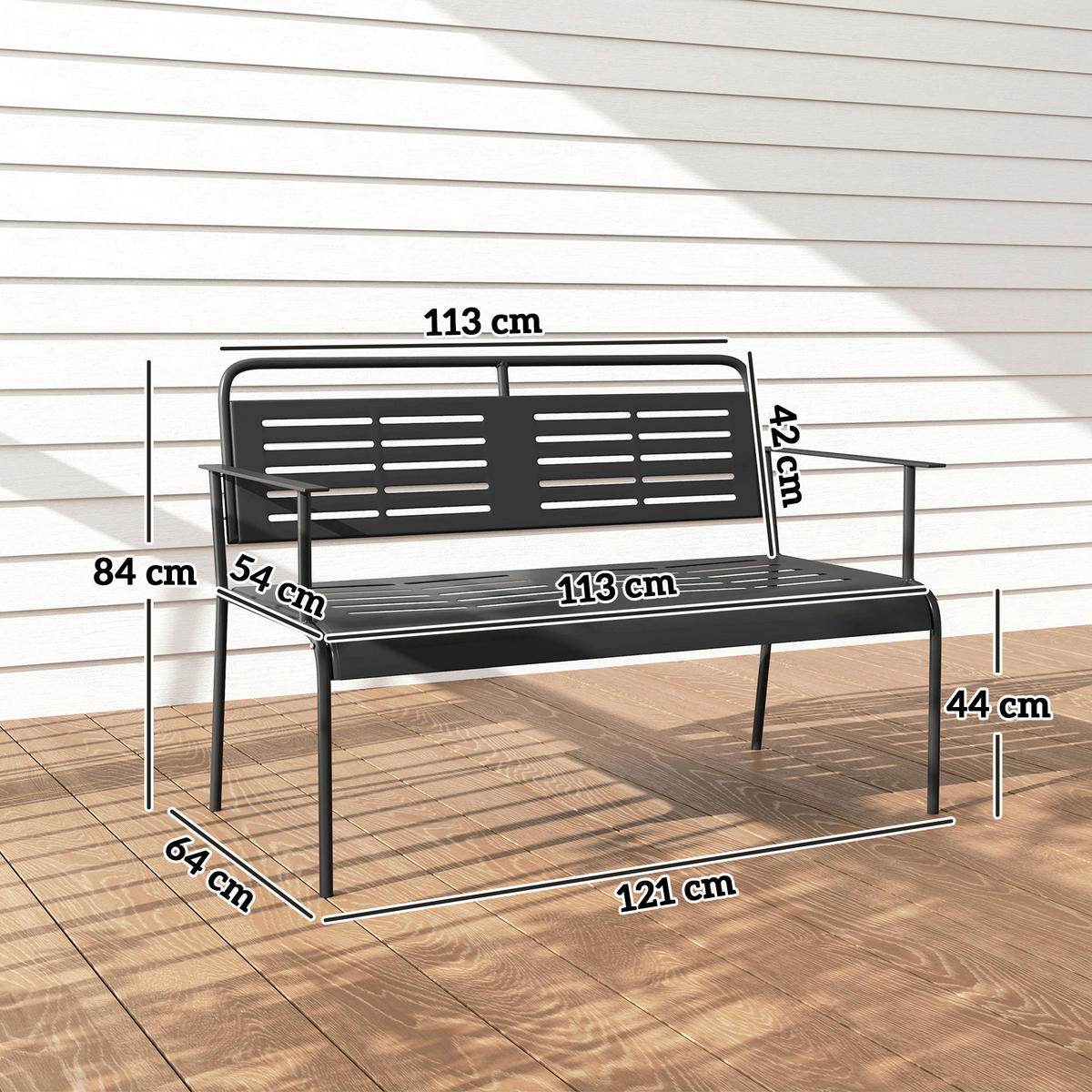 Outsunny Gartenbank schwarz Stahl B/H/L: ca. 64x84x121 cm Gartenbank - schwarz (121,00/64,00/84,00cm) - Outsunny