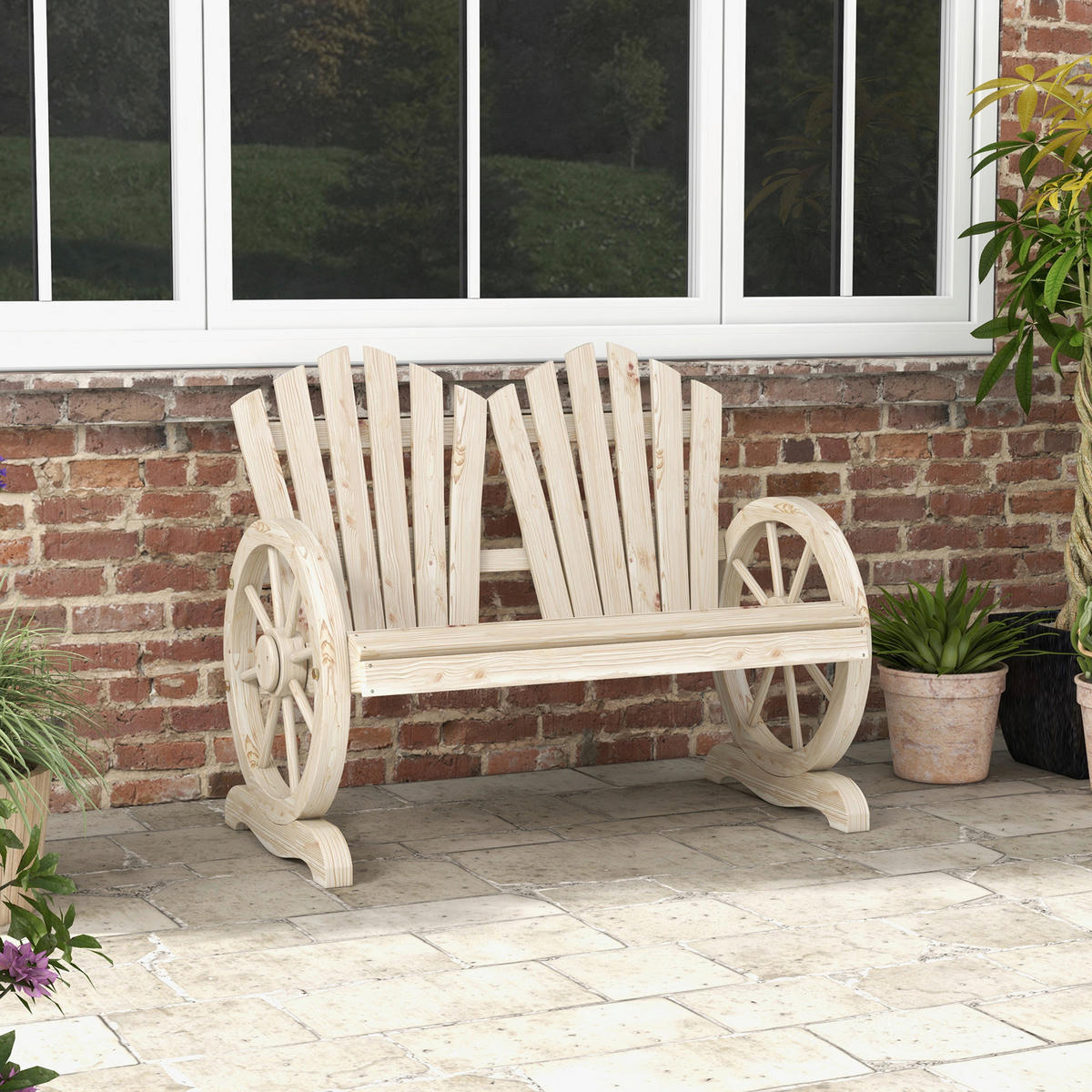 Outsunny Gartenbank natur Polypropylen B/H/L: ca. 66x108x95 cm Gartenbank - natur (95,00/66,00/108,00cm) - Outsunny