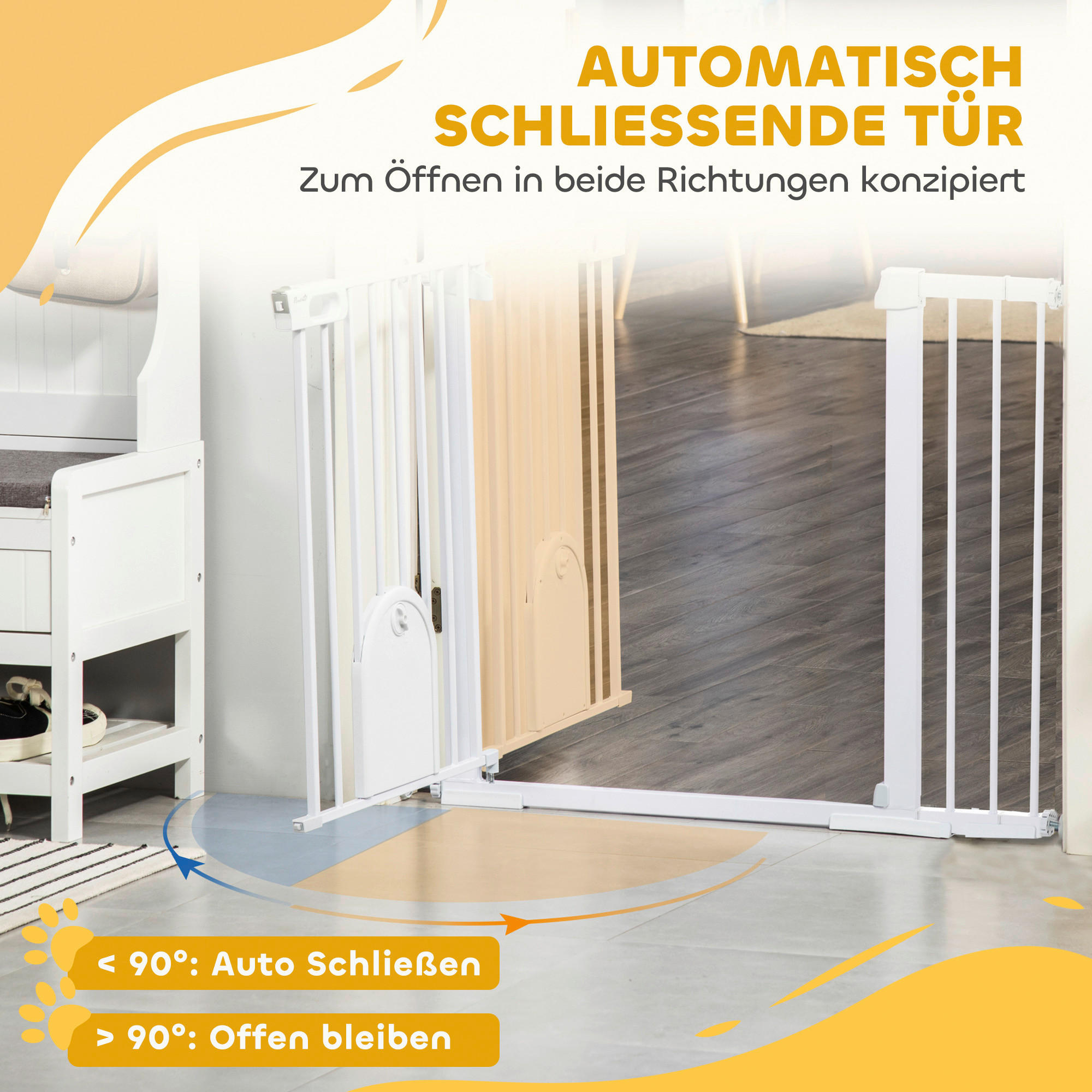 Thumbnail - PawHut Türschutzgitter weiß Metall B/H/L: ca. 2x76x131 cm