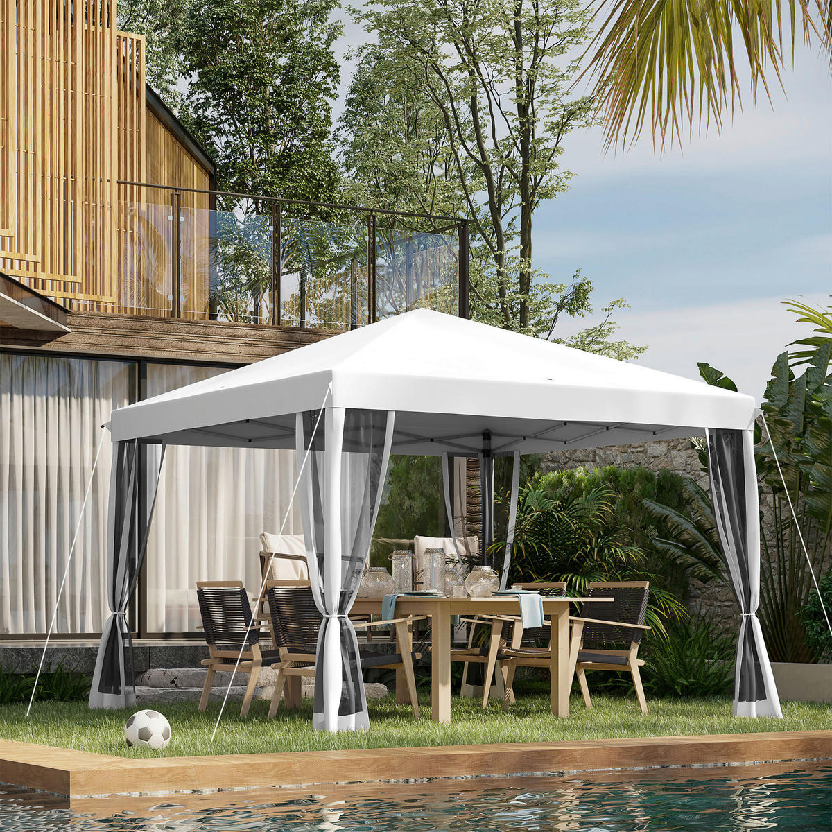 Outsunny Pavillon schwarz Metall B/H/L: ca. 295x260x295 cm Pavillon - schwarz/cremeweiß (295,00/295,00/260,00cm) - Outsunny