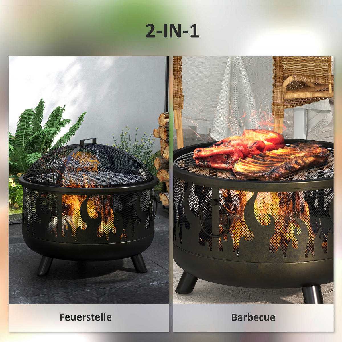 Outsunny Feuerschale schwarz Metall B/H/L: ca. 61x55x61 cm Feuerschale - schwarz (61,00/61,00/55,00cm) - Outsunny
