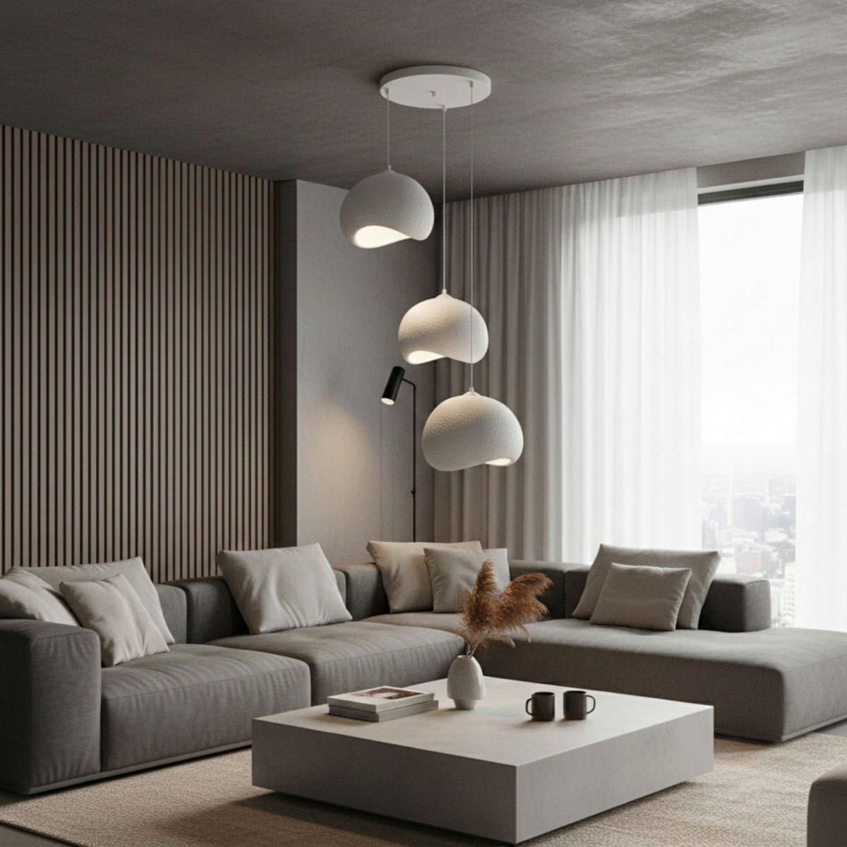 Opviq Pendelleuchte weiß Polyester-Mischgewebe Metall B/H/L: ca. 29x120x34 cm E27 3 Brennstellen Yontu - 15853 - weiß (34,00/29,00/120,00cm) - Opviq