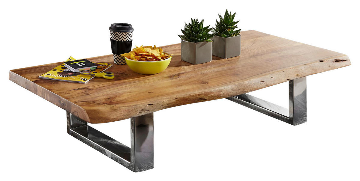 Couchtisch natur Chrom verchromt B/H/T: ca. 115x25x58 cm Couchtisch - natur/Chrom (115,00/25,00/58,00cm) - Wohnling