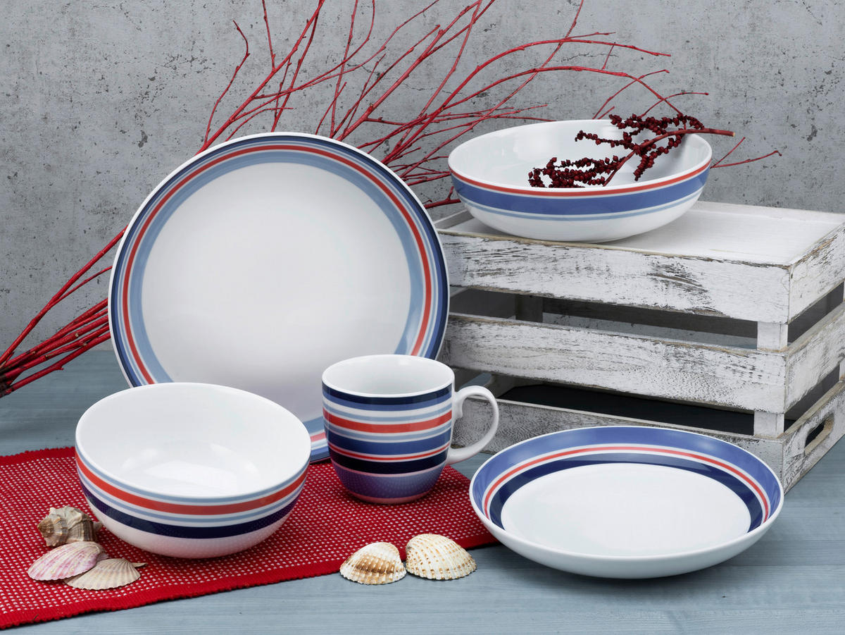 CreaTable Kombiservice Allround - COAST LINE blau Porzellan 10 tlg. Allround - COAST LINE - blau/weiß - CreaTable