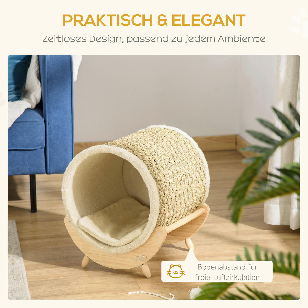PawHut Katzen-Zubehör beige Kiefer B/H/L: ca. 38x41x43 cm Katzenhaus - beige/natur (43,00/38,00/41,00cm) - PawHut