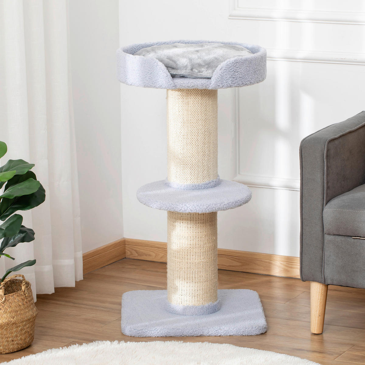 PawHut Kratzbaum hellgrau Sisal B/H/L: ca. 45x91x45 cm Kratzbaum - hellgrau (45,00/45,00/91,00cm) - PawHut
