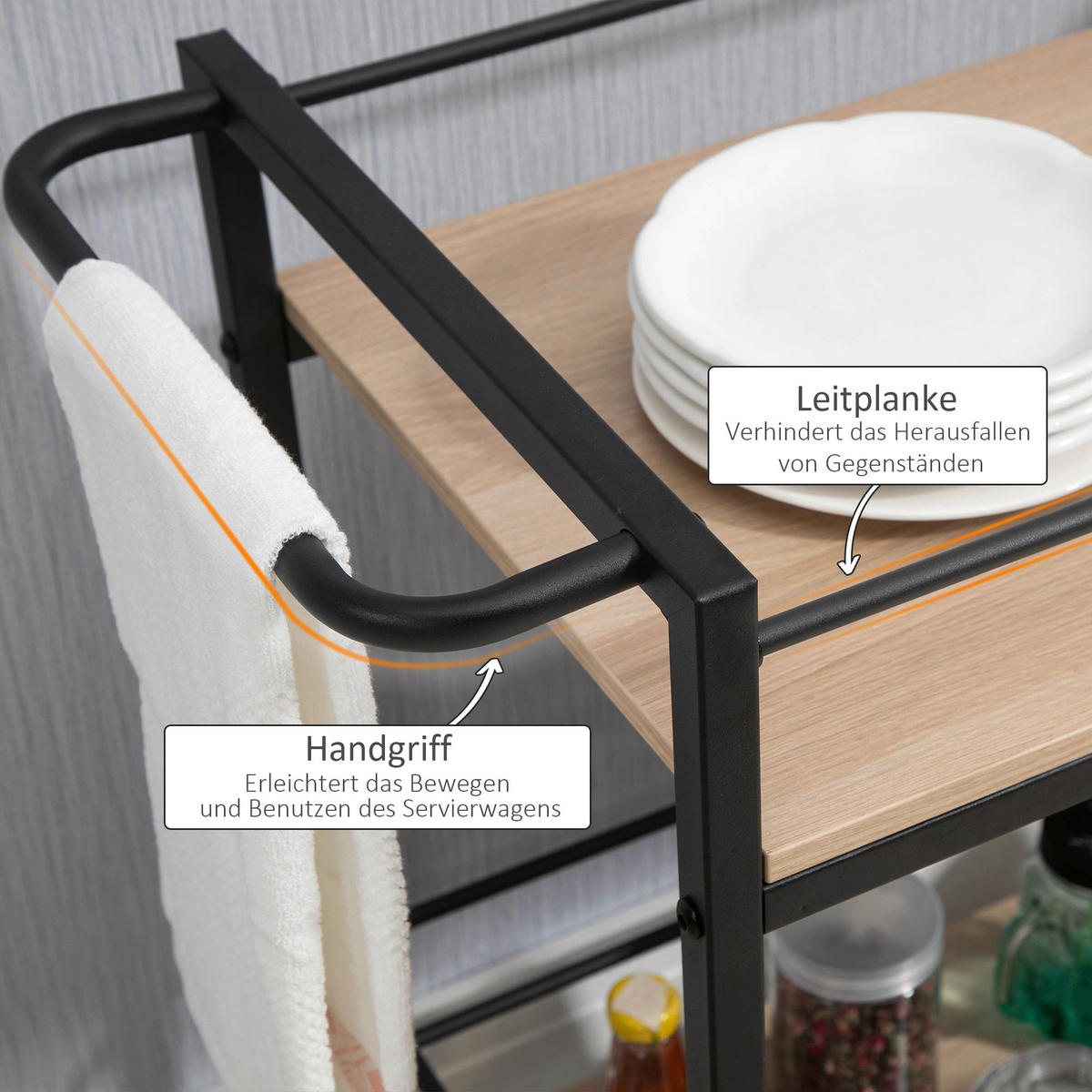 HOMCOM Küchenwagen natur Edelstahl B/H/L: ca. 40x82x75 cm Küchenwagen - natur (75,00/40,00/82,00cm) - HOMCOM