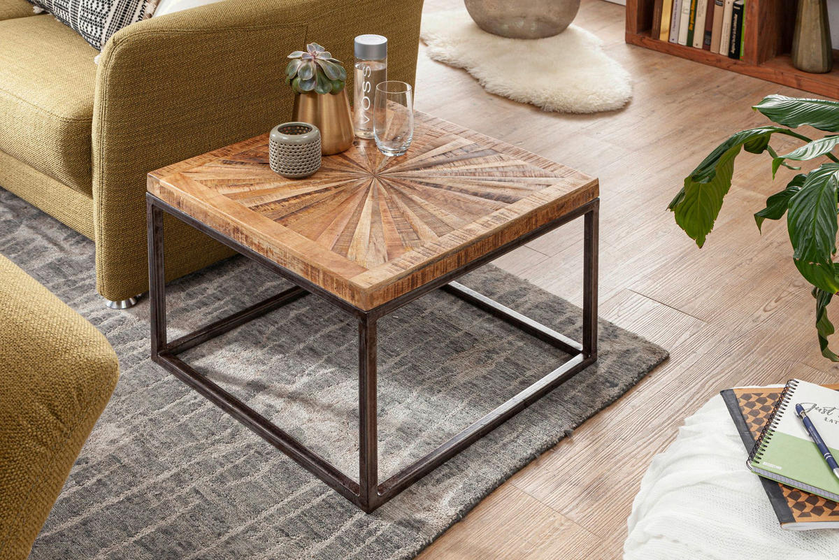 Wohnling Couchtisch natur grau Echtholz Eisen B/H/T: ca. 55x40,5x55 cm Couchtisch - natur/grau (55,00/40,50/55,00cm) - Wohnling