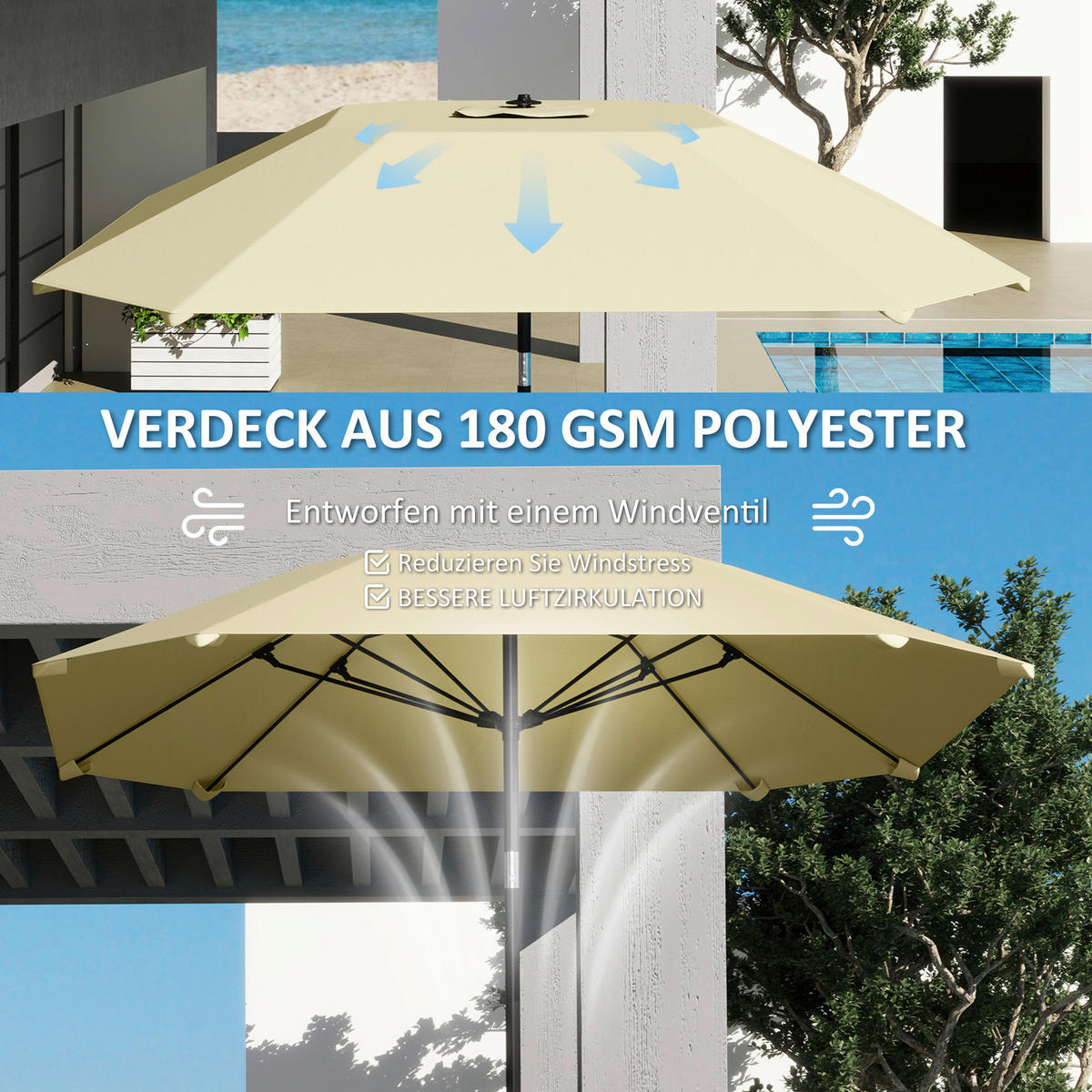 Outsunny Sonnenschirm beige Aluminium B/H/L: ca. 233x240x233 cm Sonnenschirm - beige (233,00/233,00/240,00cm) - Outsunny