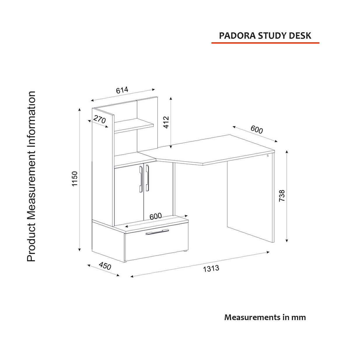 Schreibtisch Padora walnuss Nachbildung weiß B/H/T: ca. 131x115x60 cm Padora - weiß/walnuss (131,00/115,00/60,00cm) - moebel17