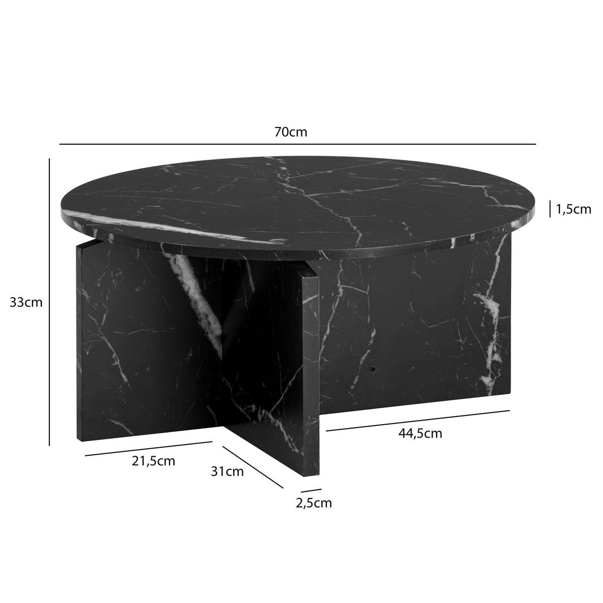 Couchtisch schwarz Marmor Optik B/H/T: ca. 70x33x70 cm Couchtisch - schwarz (70,00/33,00/70,00cm) - Wohnling