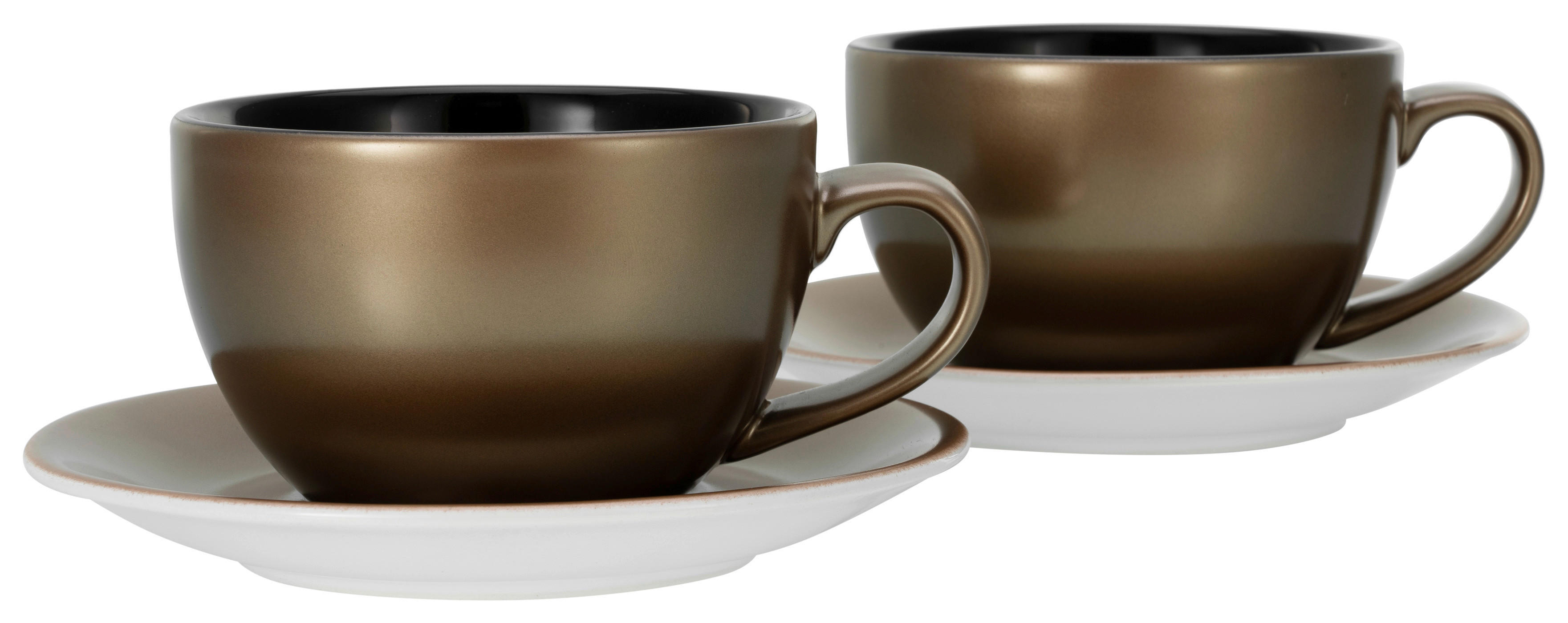 CreaTable Cappucinotassenset Golden Days gold Steinzeug 4 tlg. Golden Days - gold/schwarz - CreaTable