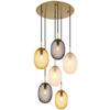 GLOBO Pendelleuchte Rauch gold schwarz Metall Glas Textil H/D: ca. 120x47 cm E14 6 Brennstellen DEVIN - gold/schwarz (47,00/120,00cm) - GLOBO