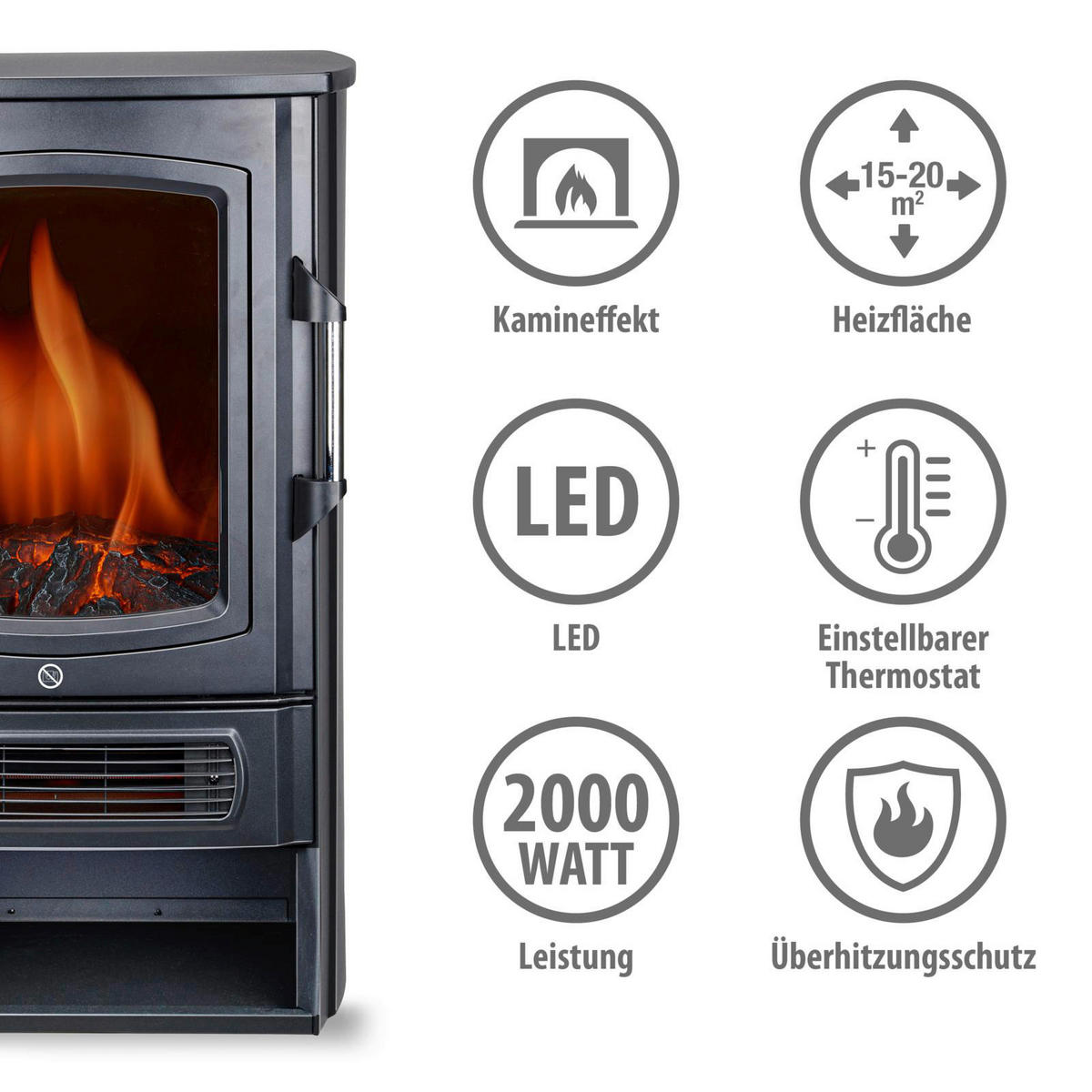 alpina Elektrokamin schwarz Metall ca. 2000 W Helsinki - schwarz - Alpina