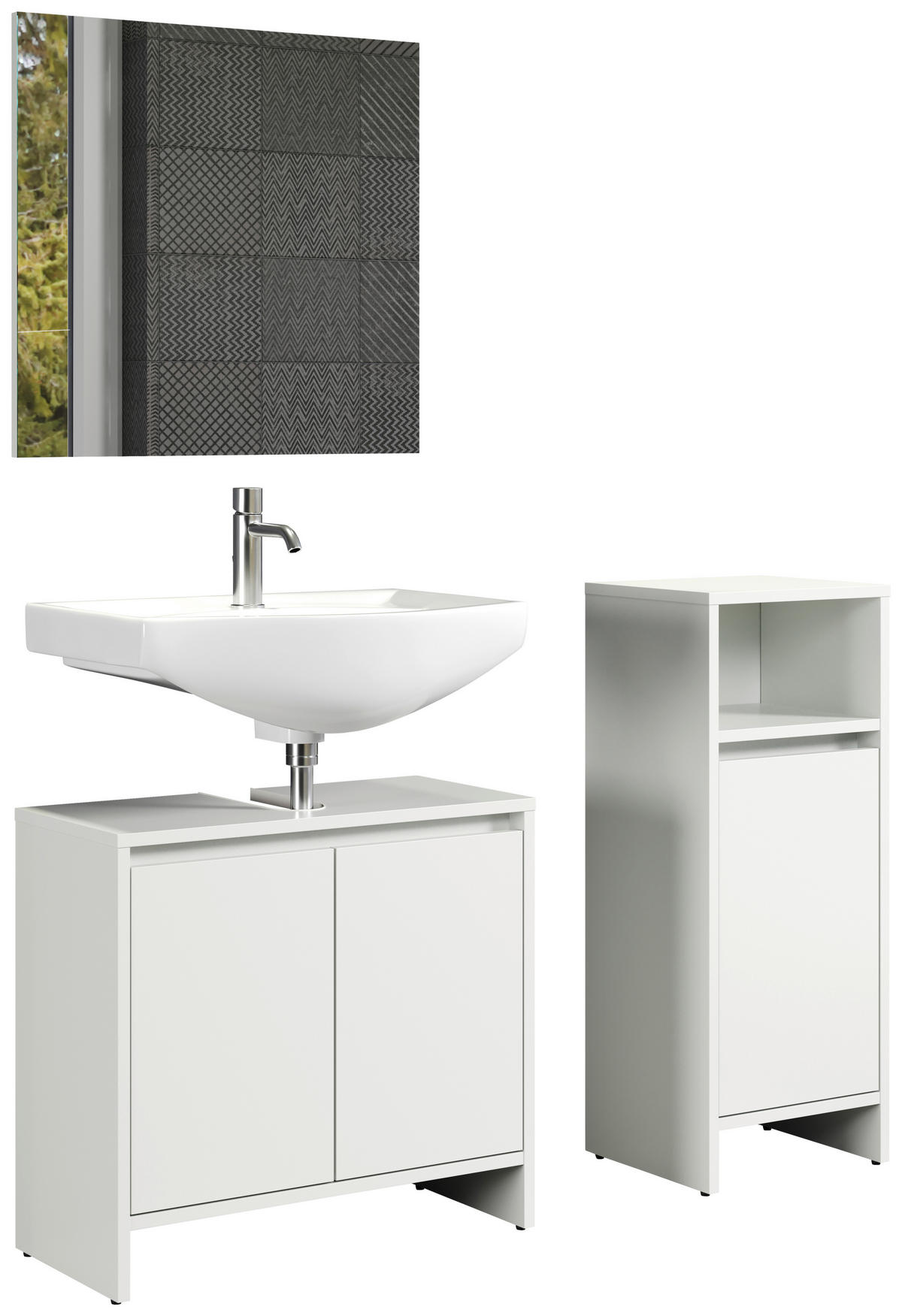 Badezimmer-Set Basix weiß matt grau B/H/T: ca. 107x164x28 cm Basix - weiß/grau (107,00/164,00/28,00cm) - Trendteam