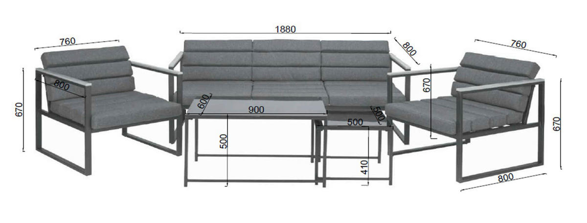 Acamp Loungeset Space anthrazit Stahl Space - anthrazit/teak - Acamp