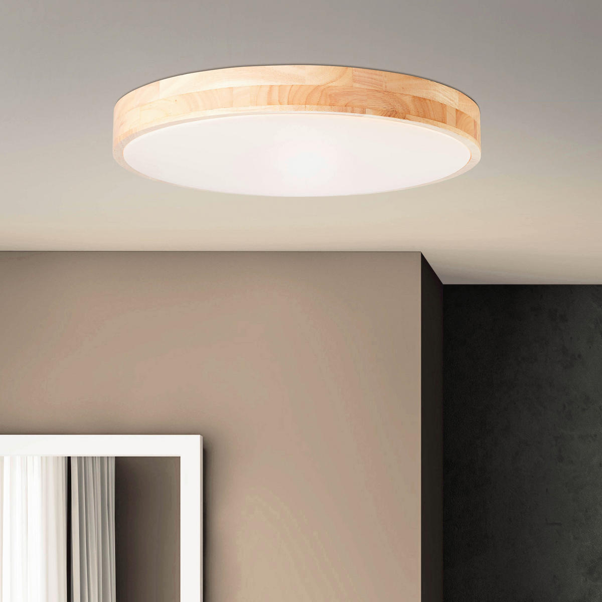 Brilliant Deckenleuchte Slimline G97068/75 natur weiß Holz Kunststoff Metall H/D: ca. 8,5x49 cm Slimline - weiß/natur (49,00/8,50cm) - Brilliant