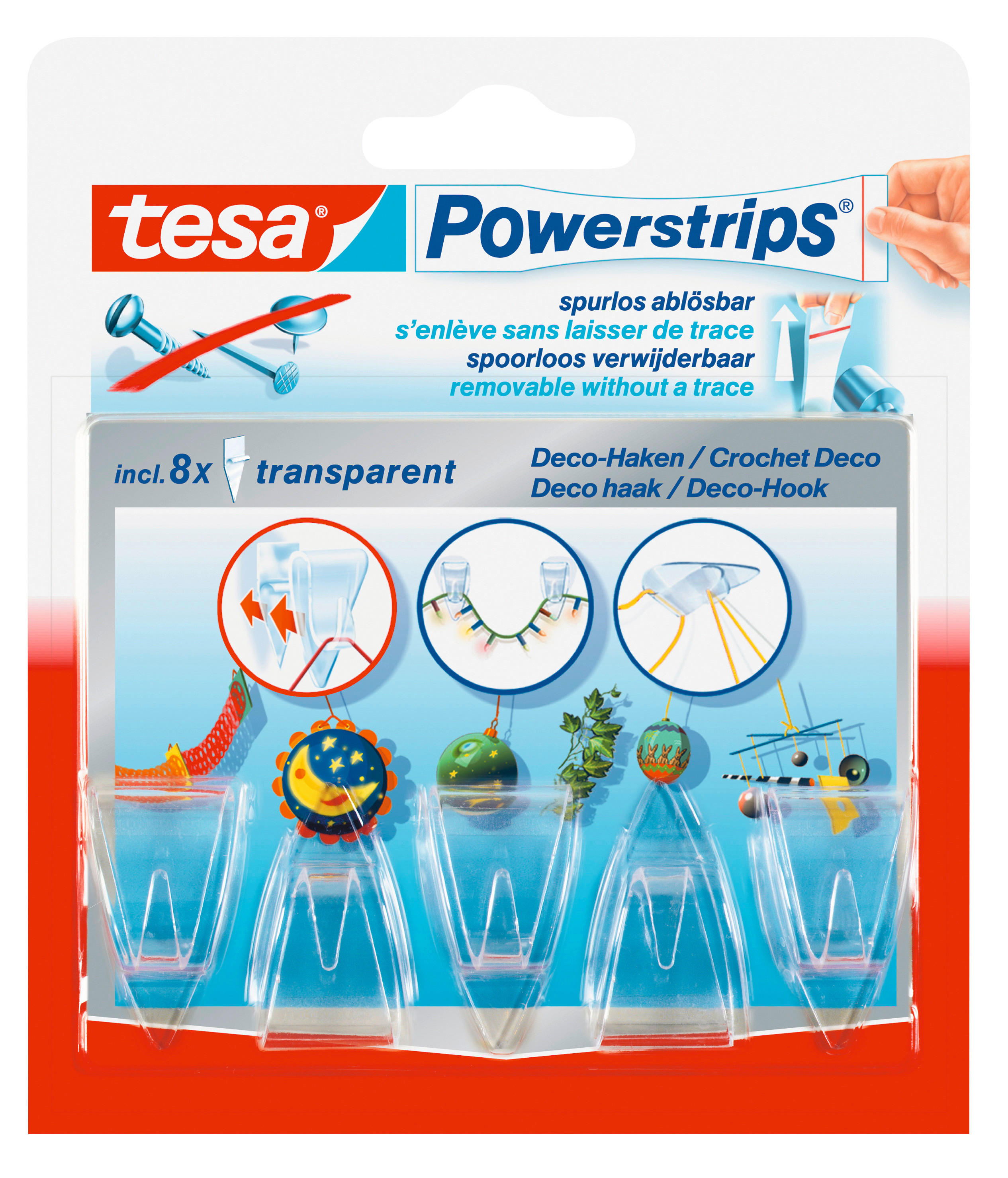Powerstrips transparent Kunststoff B/H/L: ca. 18,5x34x13,5 cm Powerstrip_Deco-Haken_S_tesa - transparent (13,50/18,50/34,00cm) - tesa