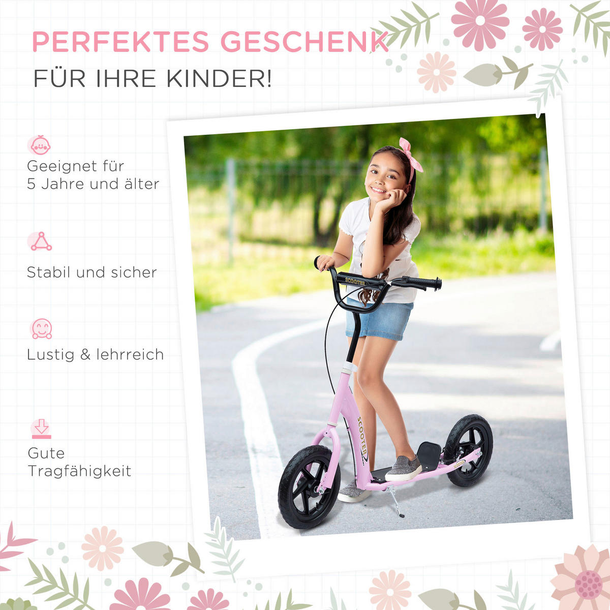 HOMCOM Kinderroller pink Kinderroller - pink (120,00/52,00/88,00cm) - HOMCOM