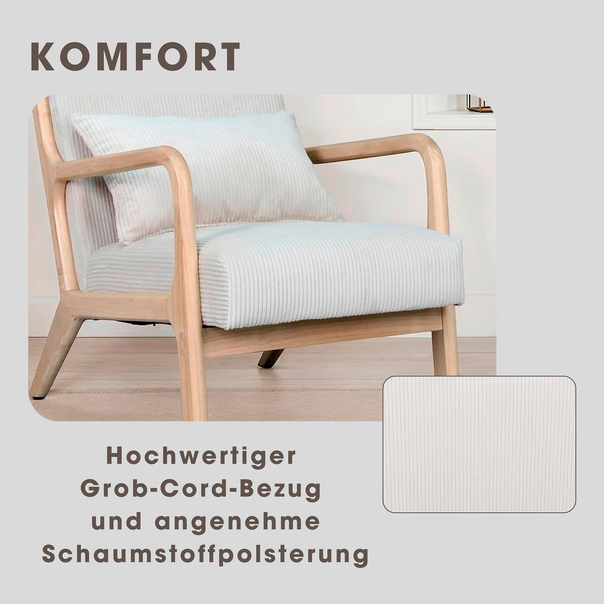 Sessel NOHR natur weiß B/H/T: ca. 65,2x80,6x76 cm NOHR - weiß/natur (65,20/80,60/76,00cm) - byLIVING