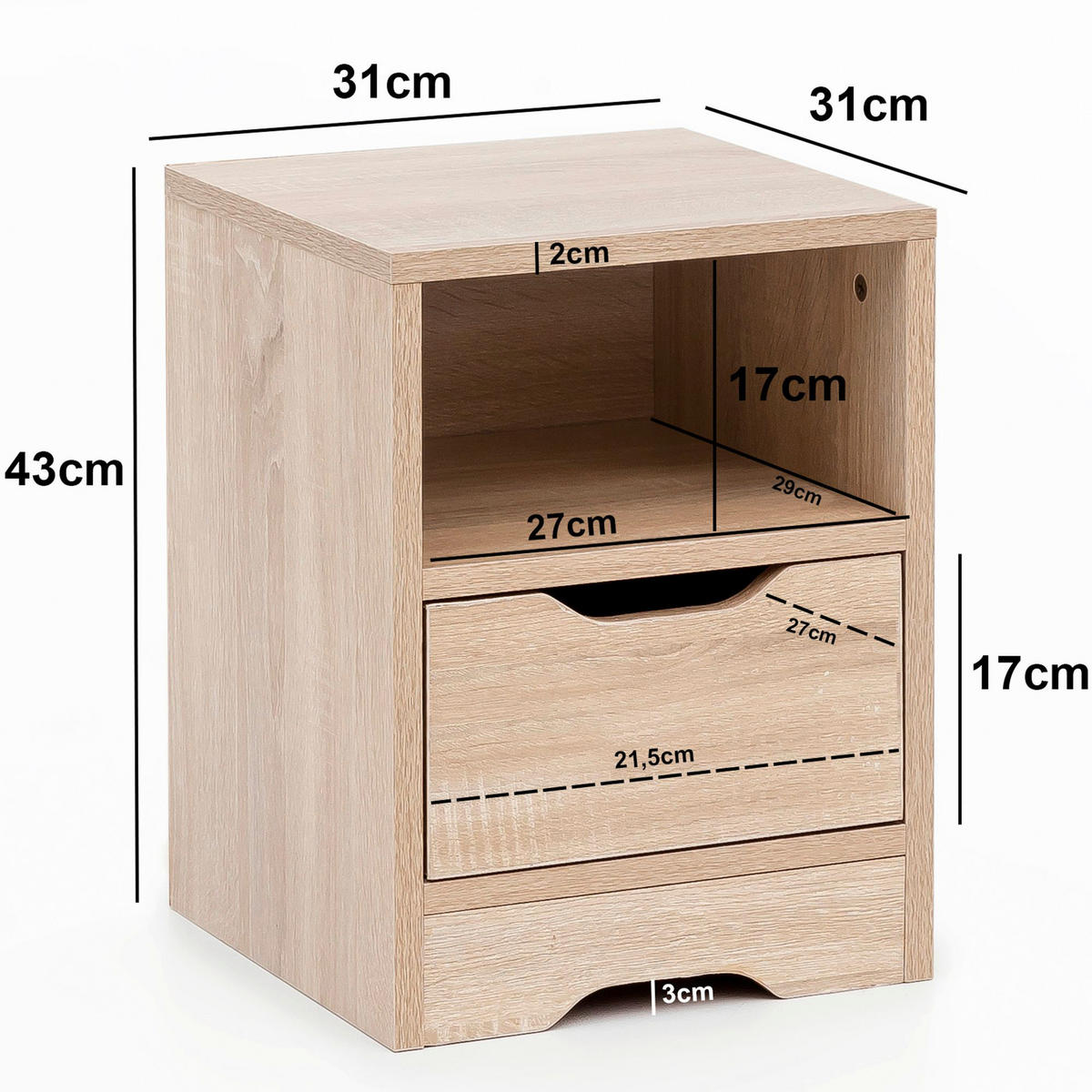 Nachtkonsole Sonoma Nachbildung B/H/T: ca. 31x43x31 cm Nachtkonsole - (31,00/43,00/31,00cm) - Wohnling