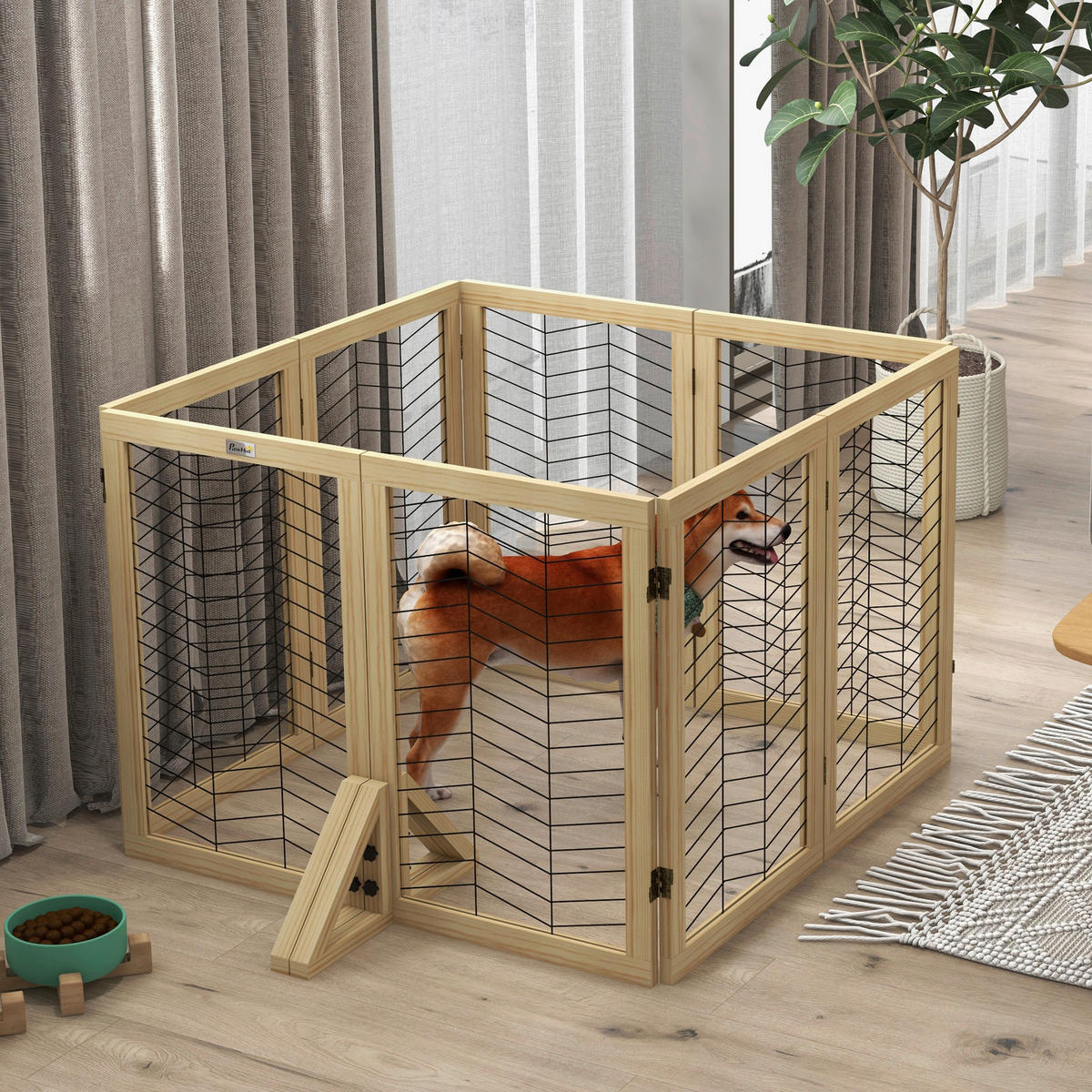 PawHut Hunde-Zubehör natur Edelstahl B/H/L: ca. 44x375x70 cm Hundetürgitter - natur (70,00/44,00/375,00cm) - PawHut