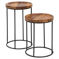 Beistelltisch 2er-Set natur schwarz lackiert Echtholz Eisen 2er-Set - natur/schwarz - Wohnling