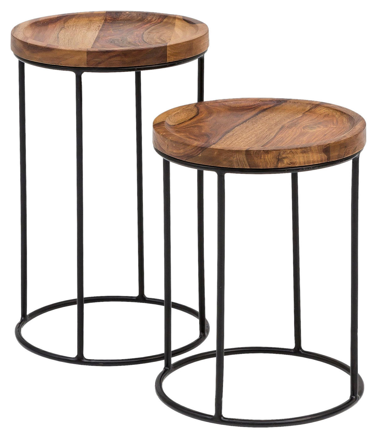 Beistelltisch 2er-Set natur schwarz lackiert Echtholz Eisen 2er-Set - natur/schwarz - Wohnling