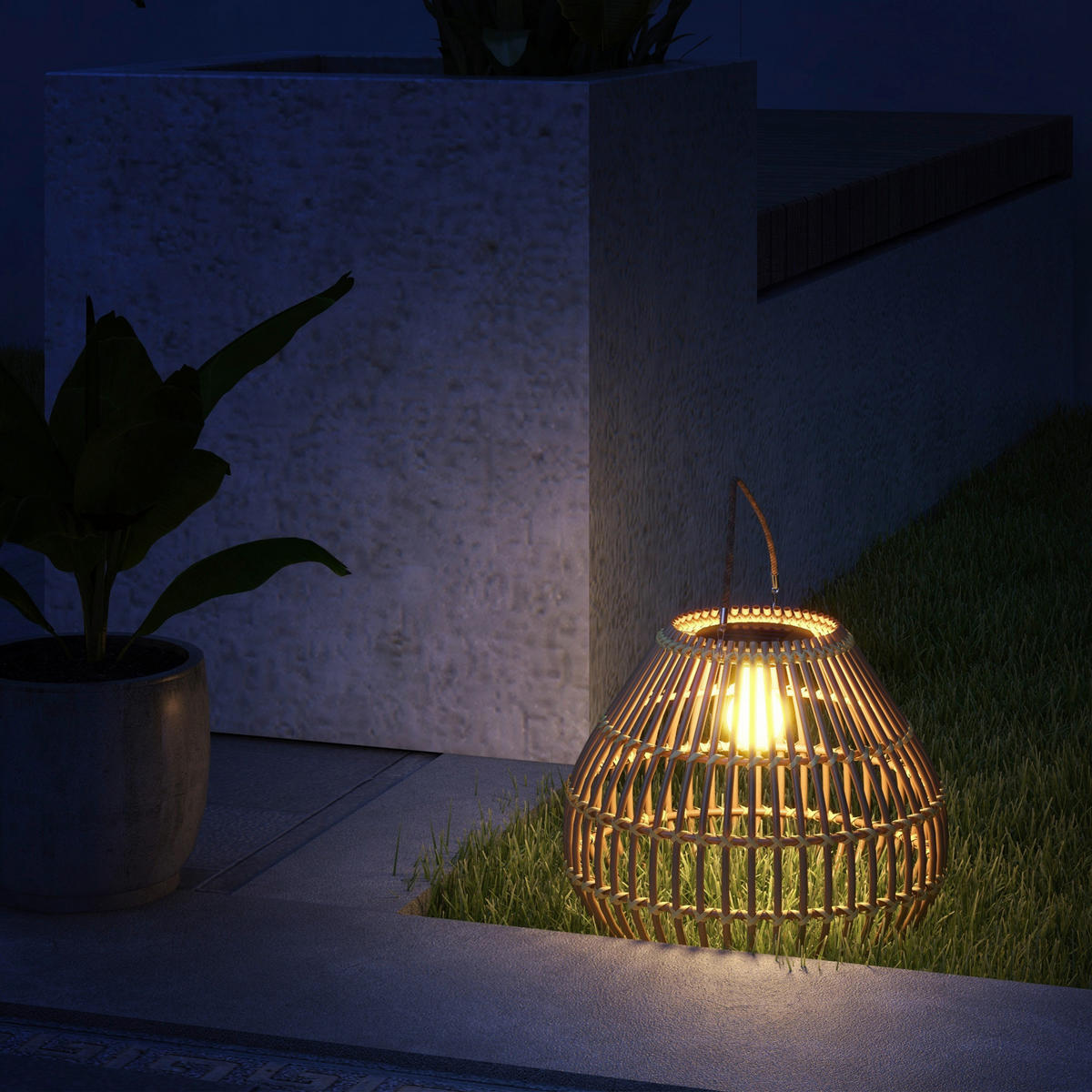 Solarleuchte 867-153V00YL gelb Polyrattan Edelstahl B/H/L: ca. 31x31x32 cm Rattan_Solarleuchte - gelb (32,00/31,00/31,00cm) - Outsunny