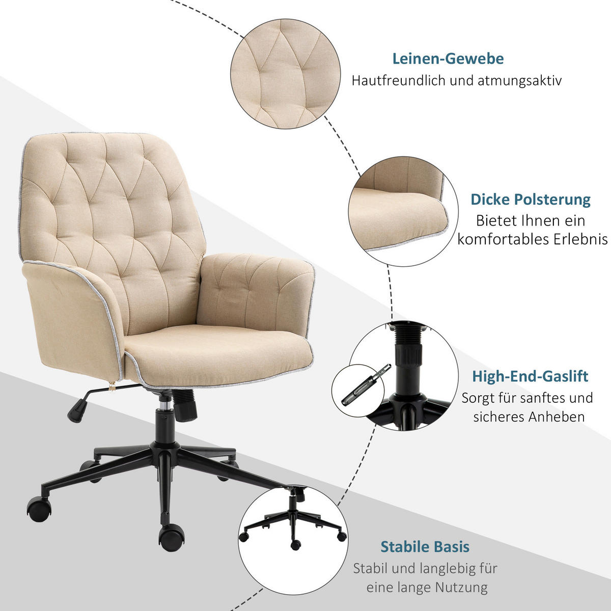 Drehstuhl 921-103BN beige 921-103BN - beige (66,00/89,50/69,00cm) - Vinsetto