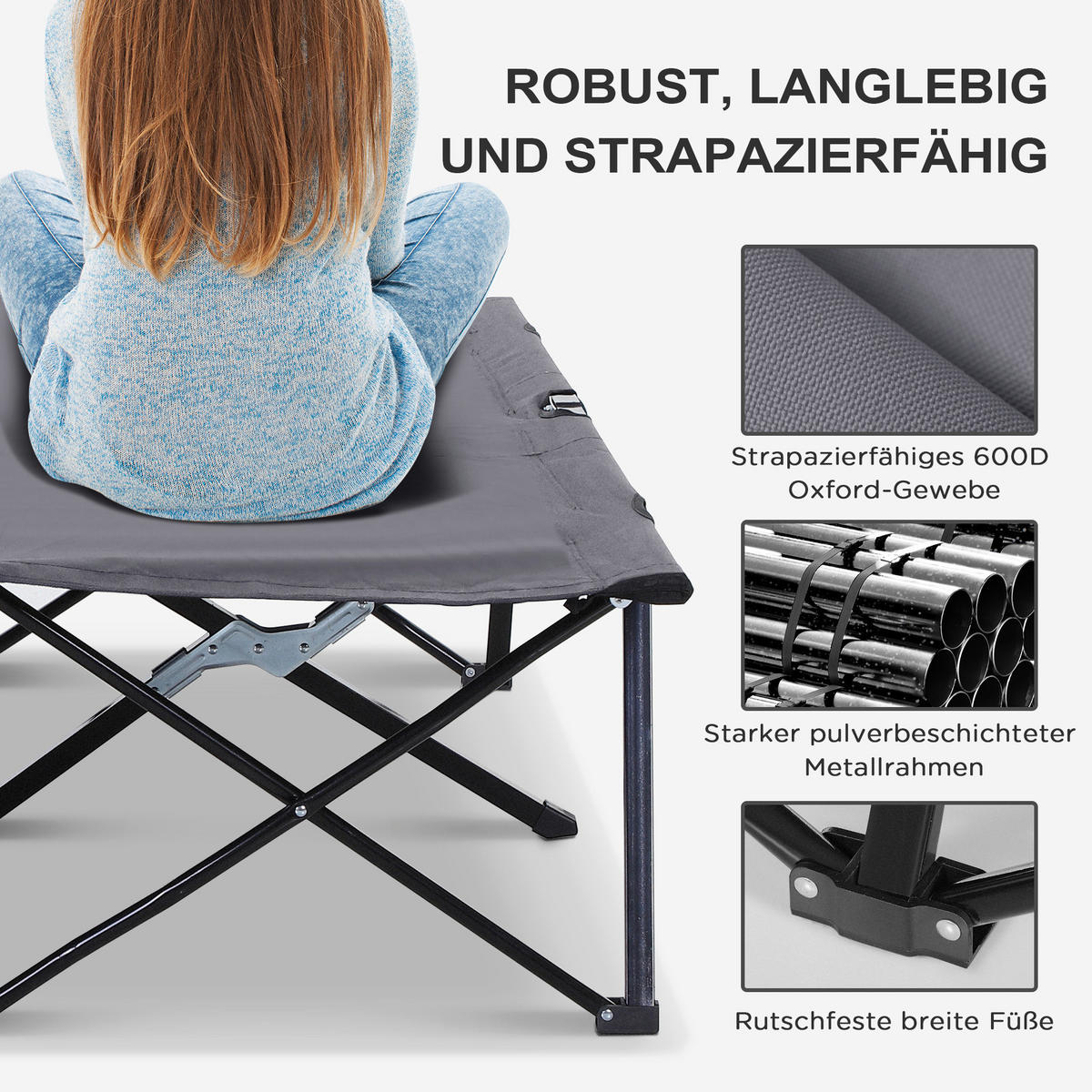 Outsunny Campingbett B/H/L: ca. 125x40x193 cm Campingbett - schwarz/grau (193,00/125,00/40,00cm) - Outsunny