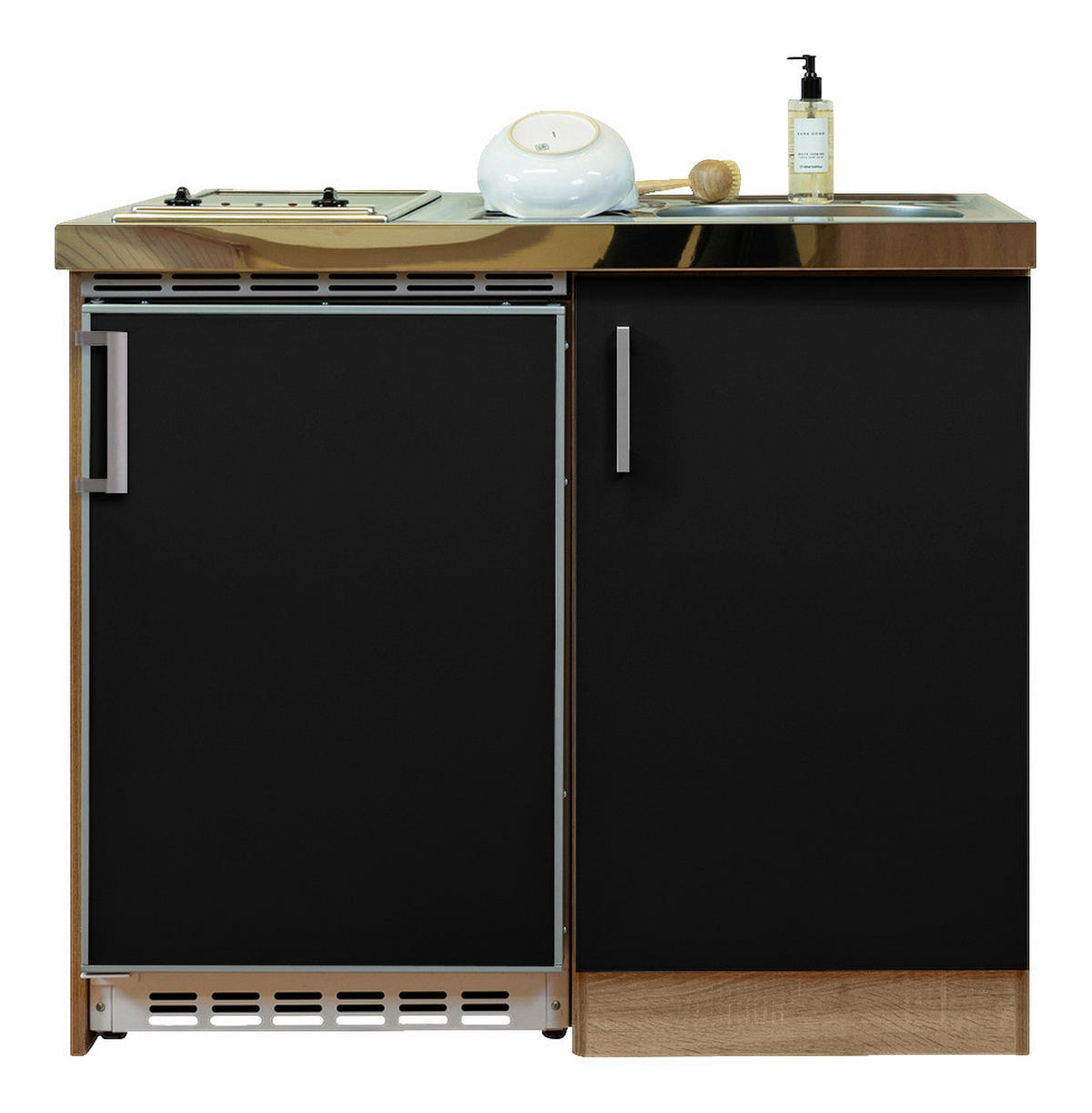 Respekta Miniküche 100 schwarz matt B/H/T: ca. 100x87x60 cm 100 - Eiche/schwarz (100,00/87,00/60,00cm) - Respekta