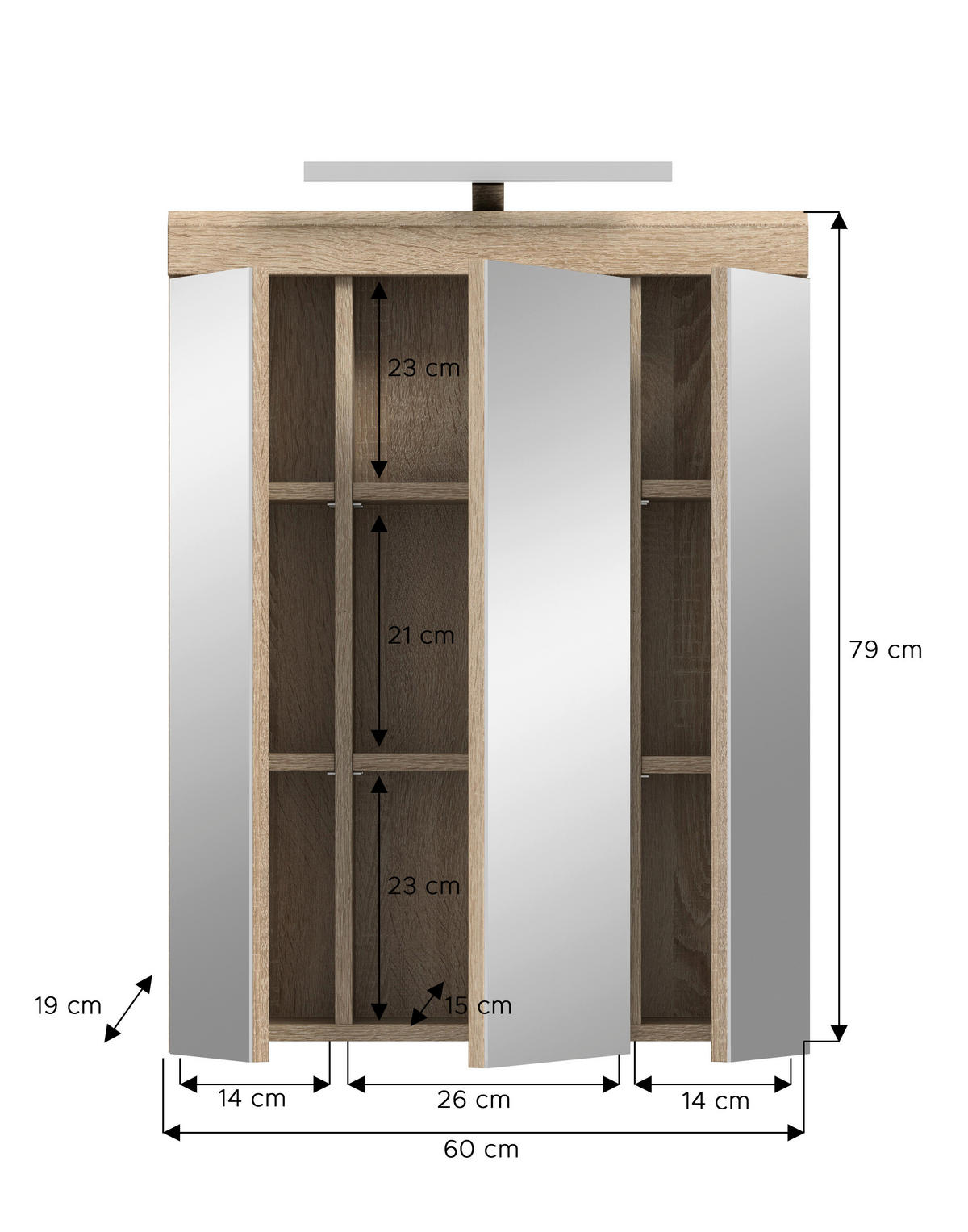 Spiegelschrank Lambada Eiche Sonoma Nachbildung weiß Hochglanz B/H/T: ca. 60x79x37 cm Lambada - Eiche/weiß (60,00/79,00/37,00cm) - xonox.home