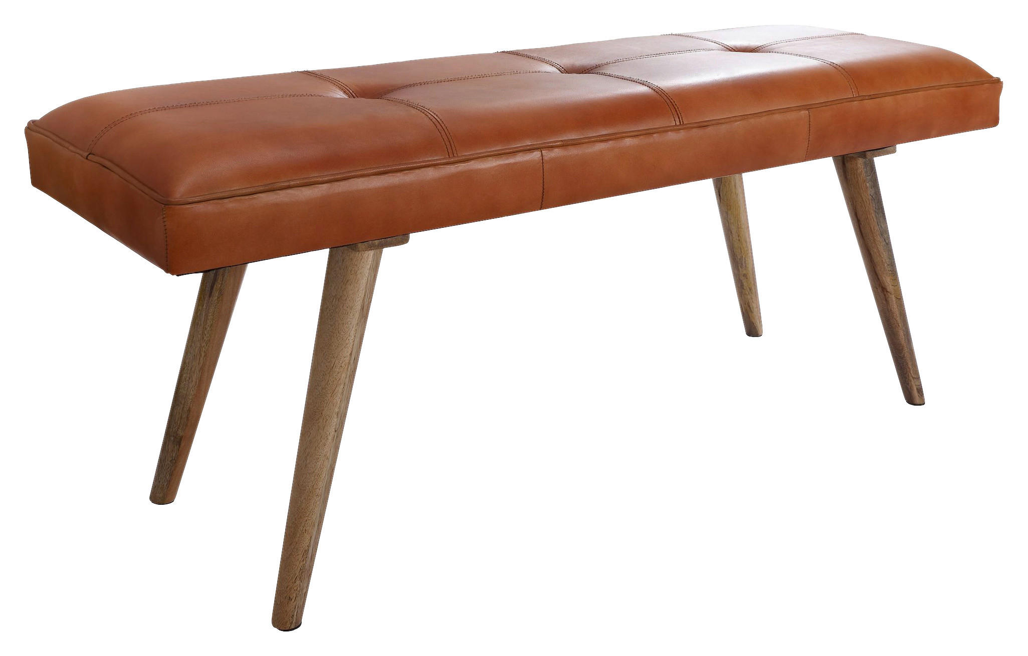 Wohnling Sitzbank braun natur Leder Echtholz B/H/T: ca. 117x51x38 cm Sitzbank - braun/natur (117,00/51,00/38,00cm) - Wohnling