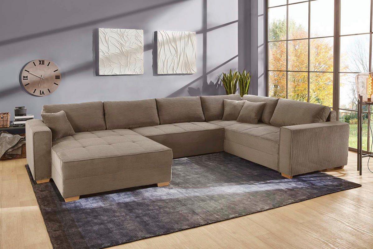 Wohnlandschaft taupe Microfaser B/H/T: ca. 379x86x227 cm Brixen_Wohnlandschaft - taupe (379,00/86,00/227,00cm)