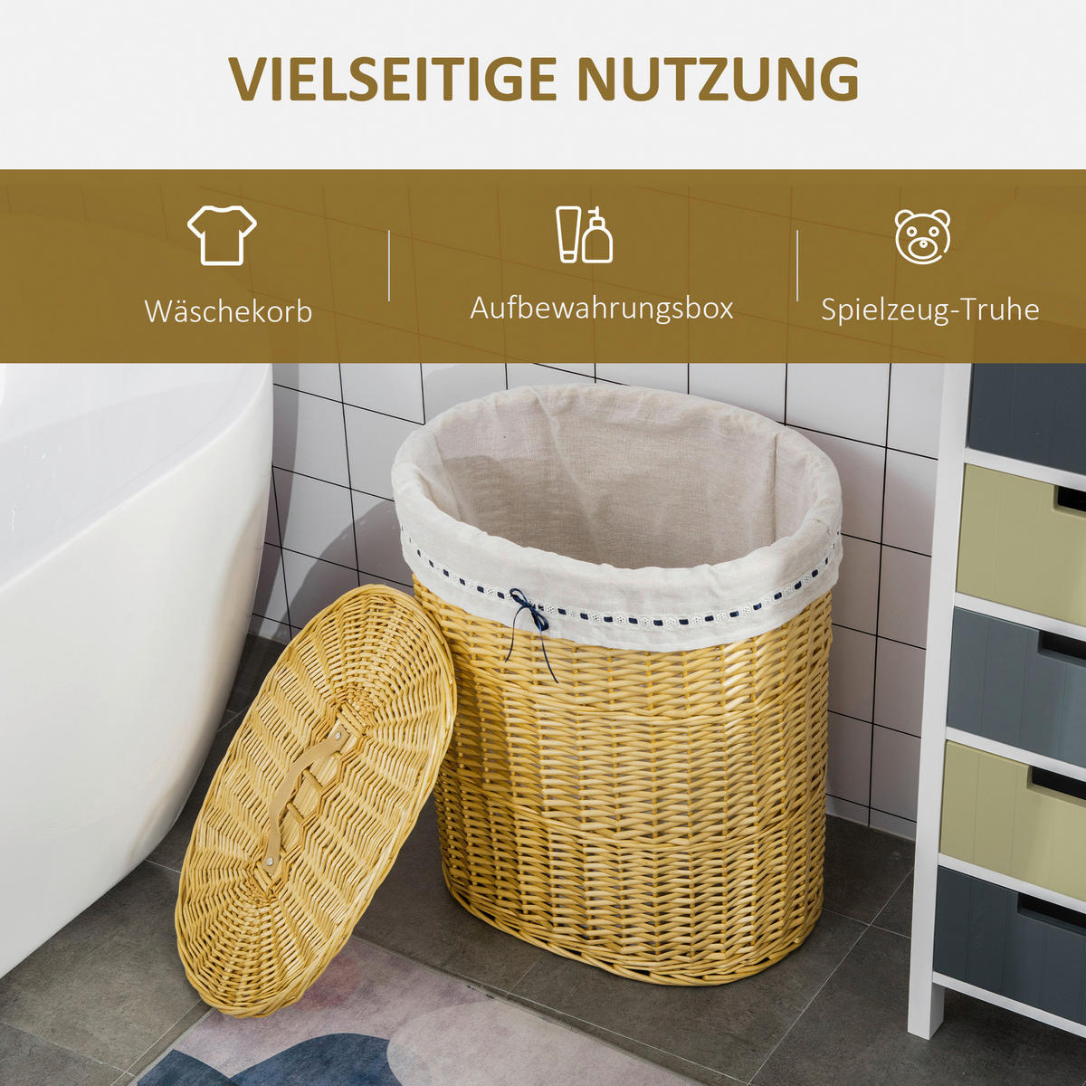 HOMCOM Wäschekorb natur Edelstahl B/H/L: ca. 38x51x57 cm Wäschekorb - natur (57,00/38,00/51,00cm) - HOMCOM