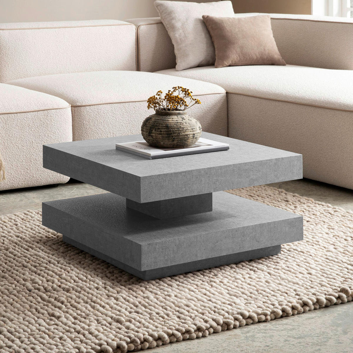 Couchtisch Beton Optik B/H/T: ca. 60x34x60 cm Couchtisch - Beton (60,00/34,00/60,00cm) - Wohnling