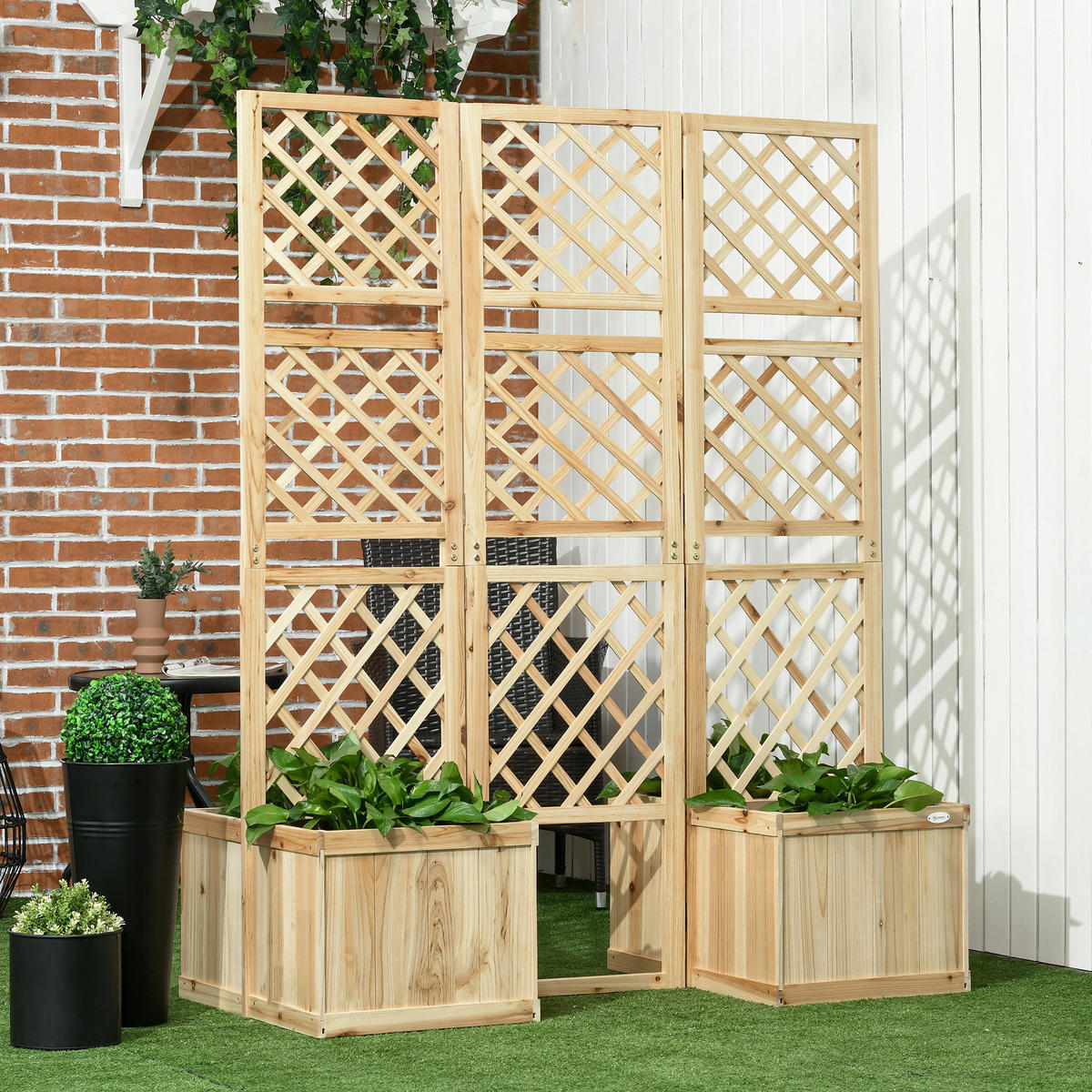 Outsunny Paravent mit Blumenkasten Paravent_mit_Blumenkasten - natur (133,00/62,00/165,00cm) - Outsunny