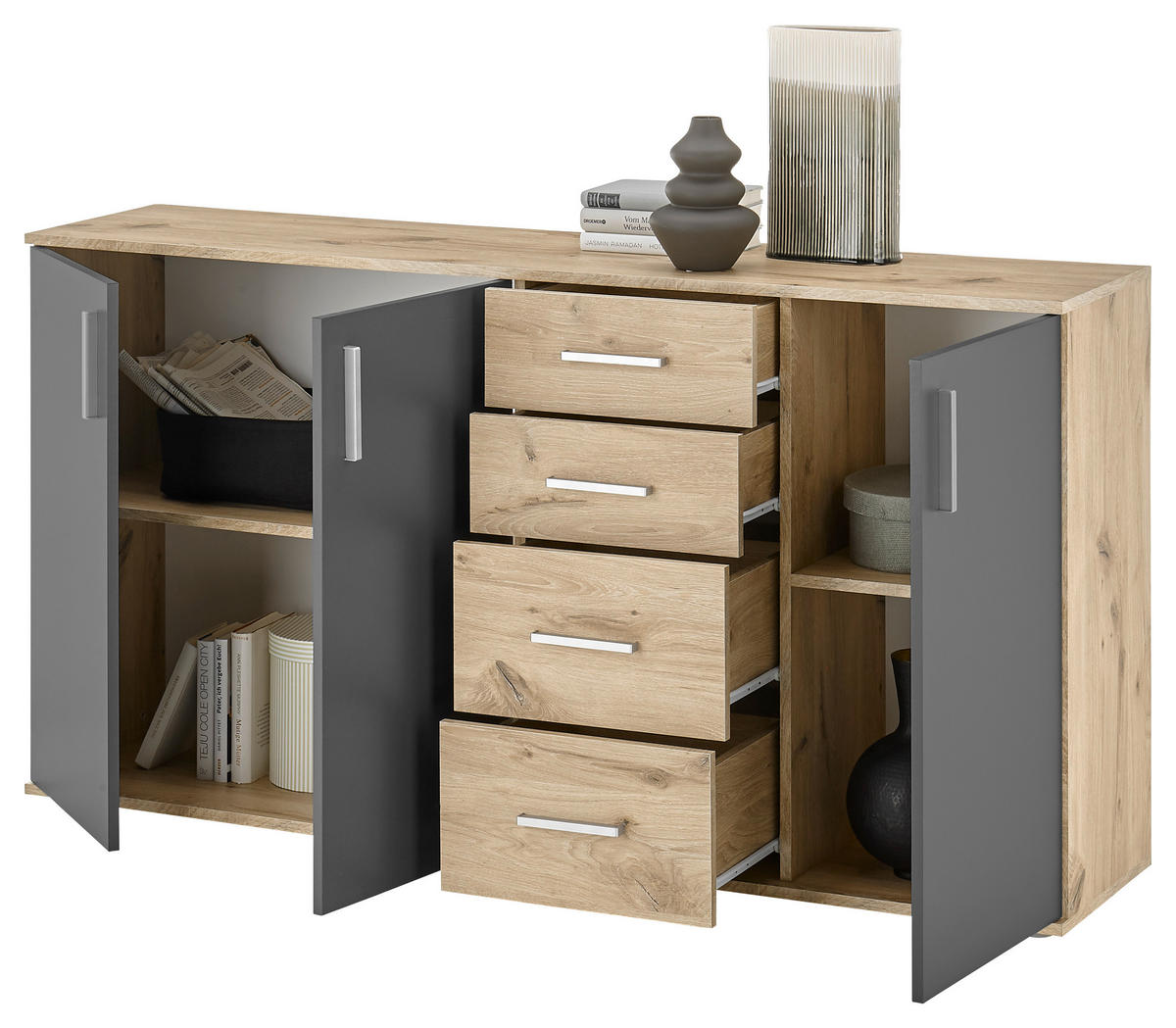 Kommode BC 1040 Eiche Viking Nachbildung dunkelgrau B/H/T: ca. 160x84x35 cm BC 1040 - dunkelgrau (160,00/84,00/35,00cm)
